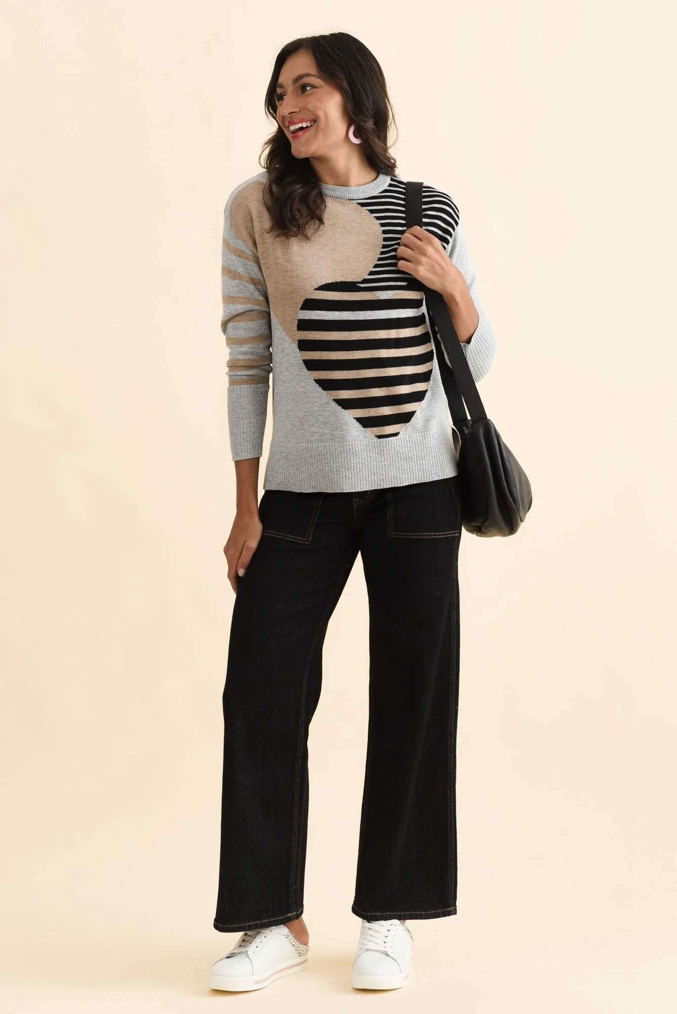 Anju Grey Stripe Heart Knit Sweater - Image 3