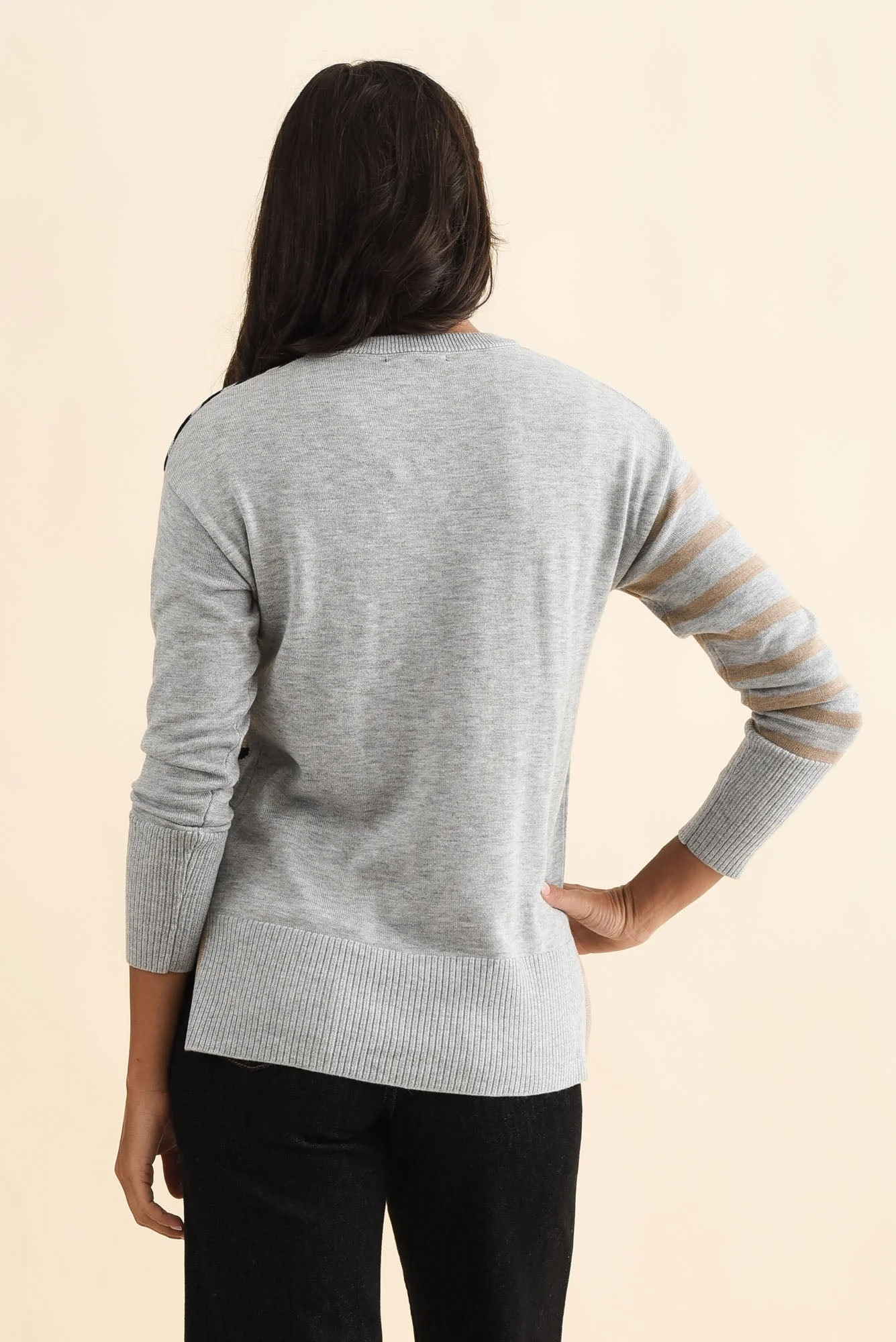 Anju Grey Stripe Heart Knit Sweater - Image 5