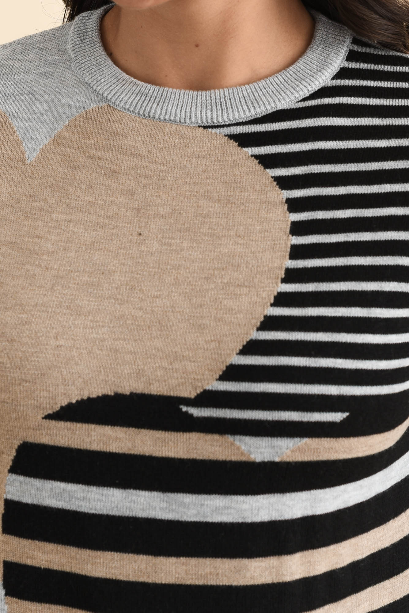 Anju Grey Stripe Heart Knit Sweater - Image 6