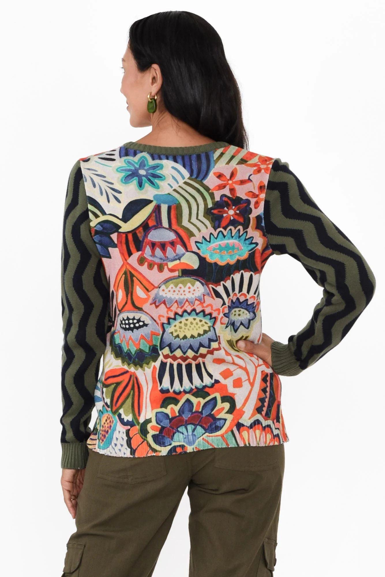 Anka Khaki Floral Organic Cotton Jumper - Image 4