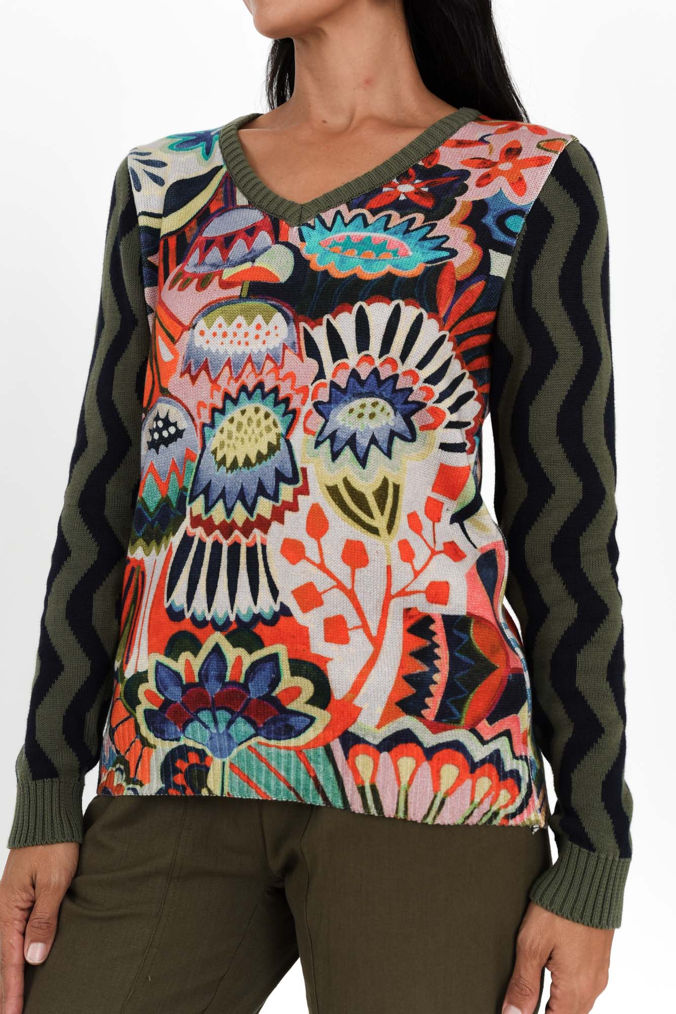 Anka Khaki Floral Organic Cotton Jumper - Image 5