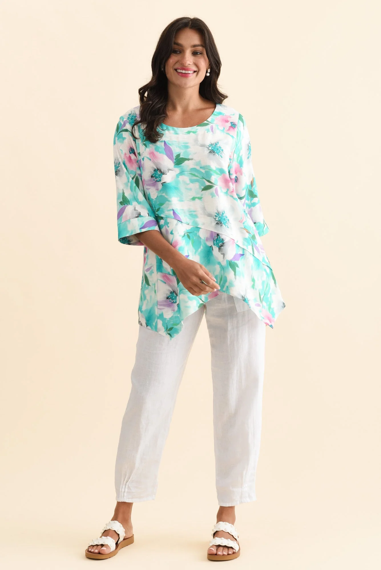 Anya Blue Bloom Linen Cotton Top - Image 2