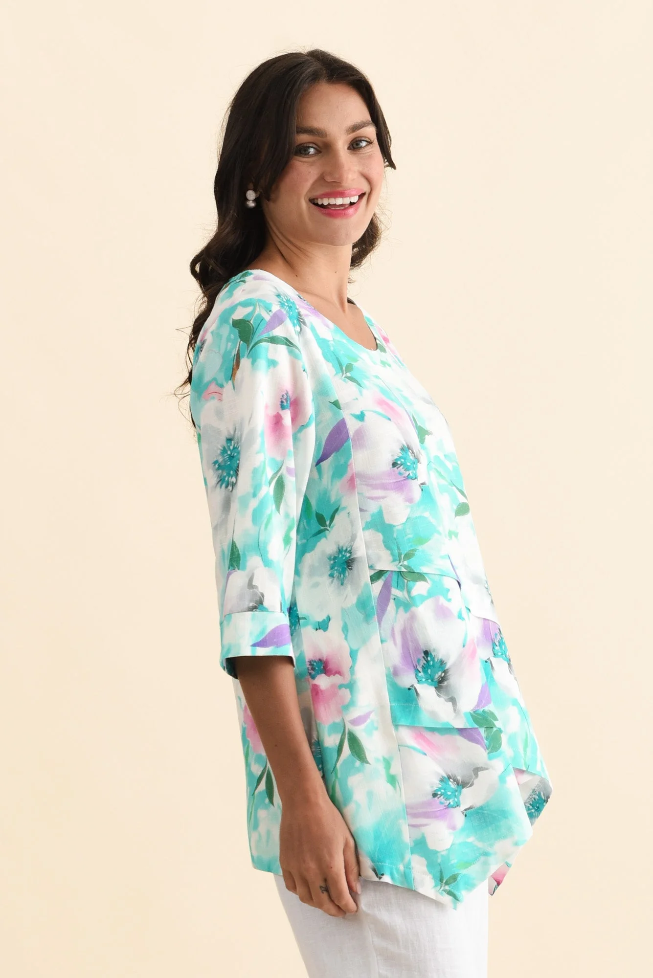 Anya Blue Bloom Linen Cotton Top - Image 3