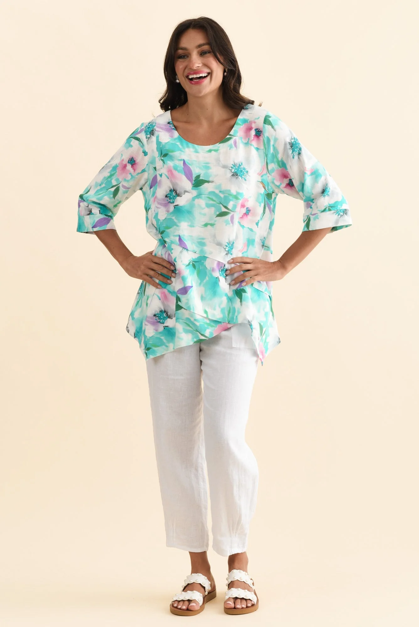 Anya Blue Bloom Linen Cotton Top - Image 6