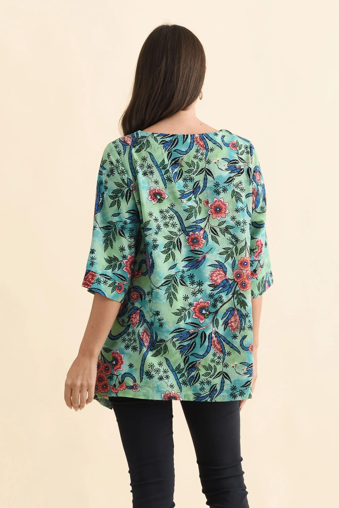 Anya Blue Garden Linen Cotton Top - Image 4