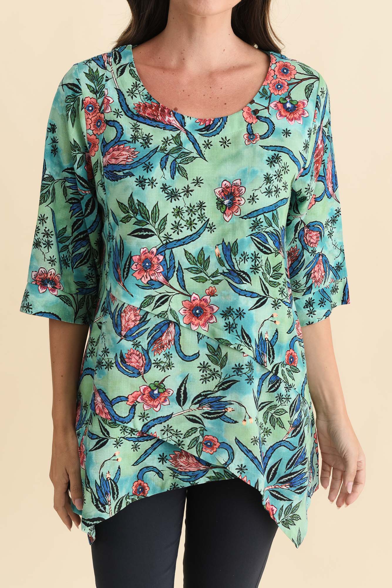 Anya Blue Garden Linen Cotton Top - Image 5
