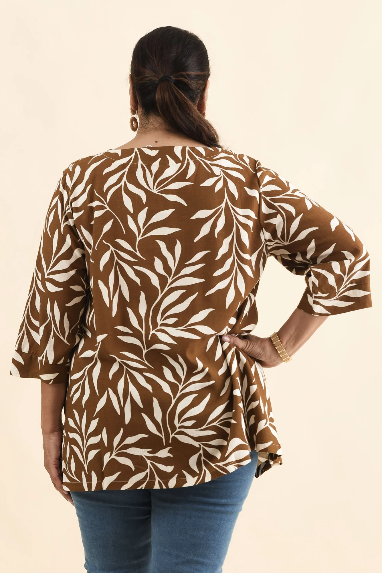 Anya Brown Leaf Linen Cotton Top - Image 10