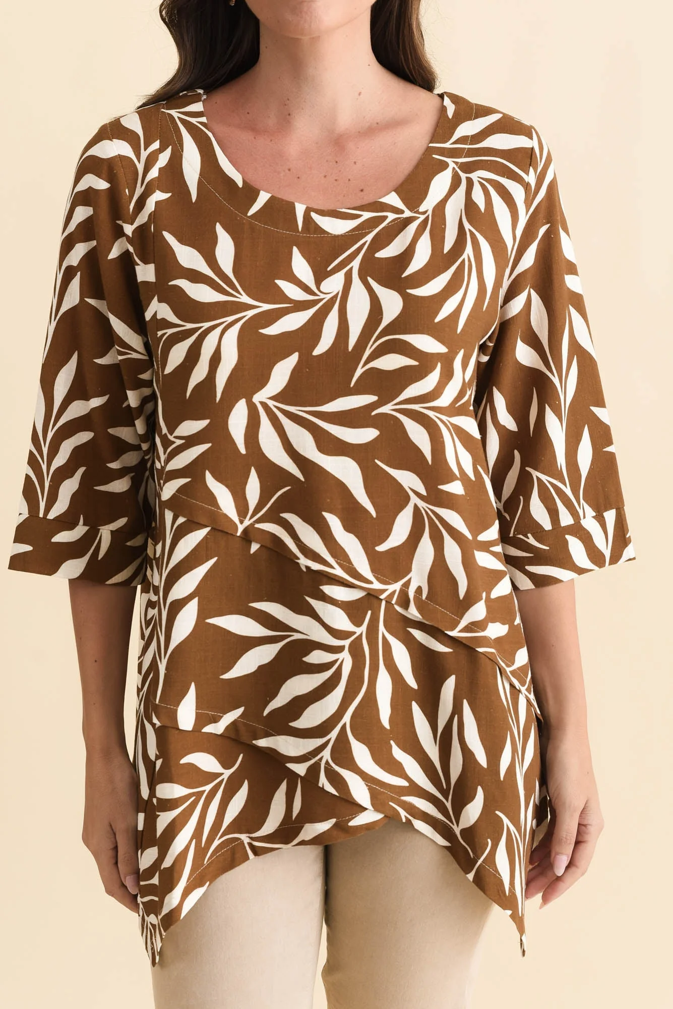 Anya Brown Leaf Linen Cotton Top - Image 6