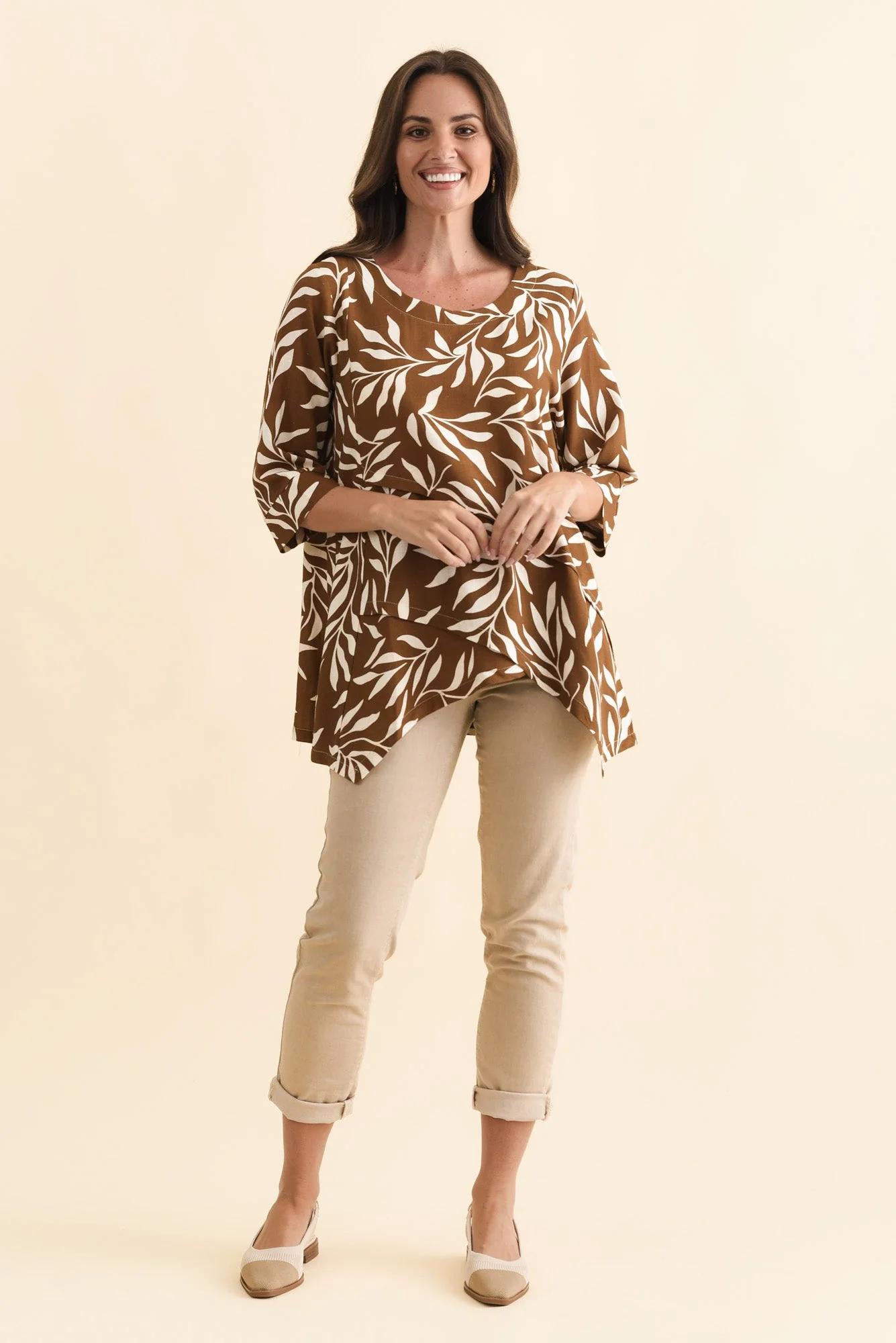 Anya Brown Leaf Linen Cotton Top - Image 7