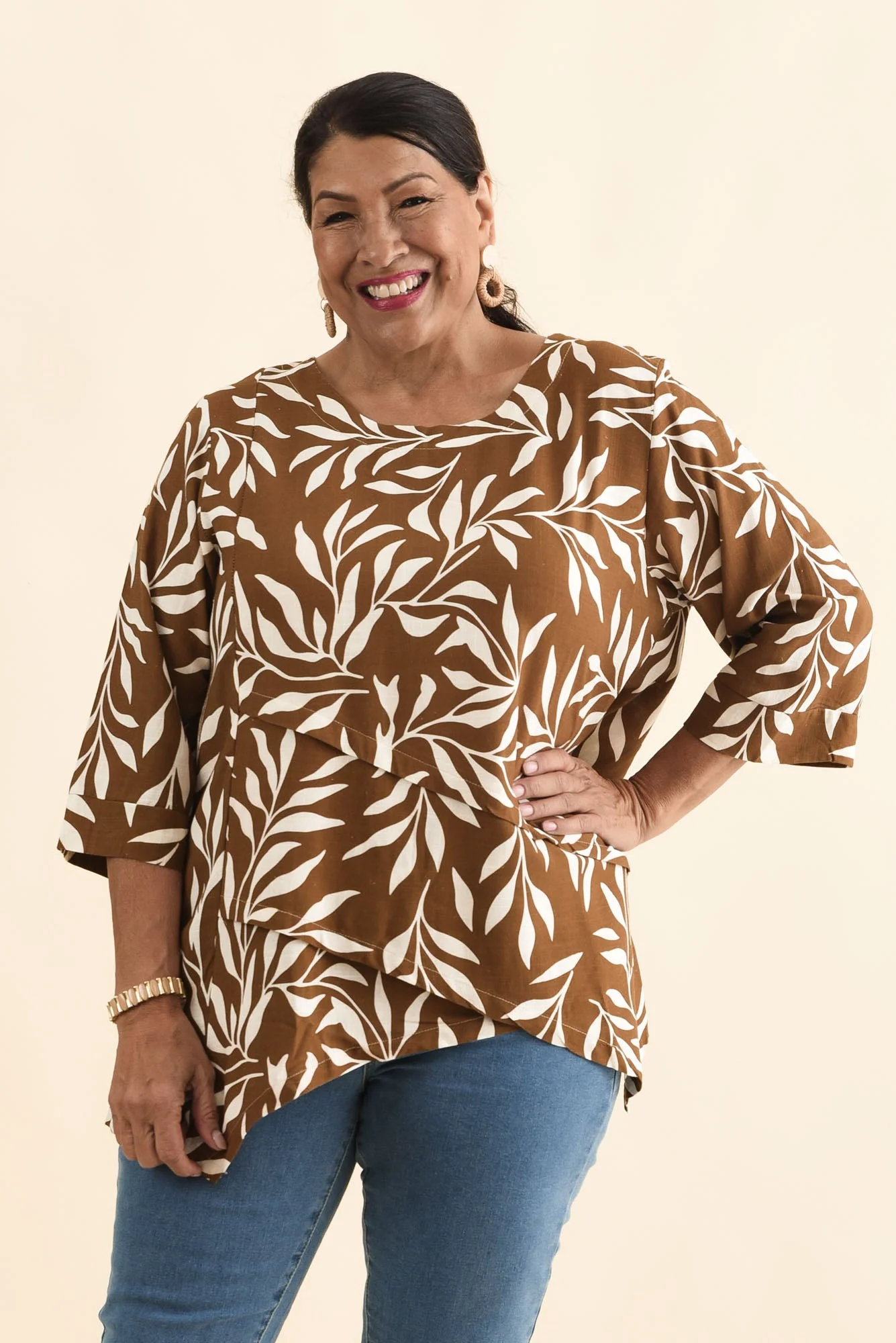Anya Brown Leaf Linen Cotton Top - Image 8