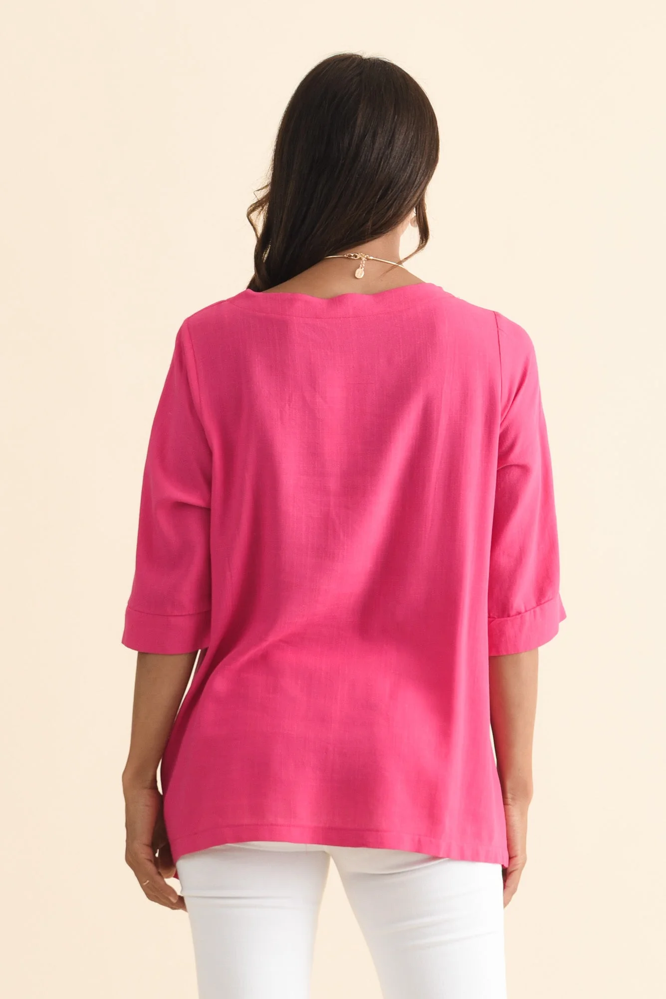 Anya Hot Pink Linen Cotton Top - Image 4