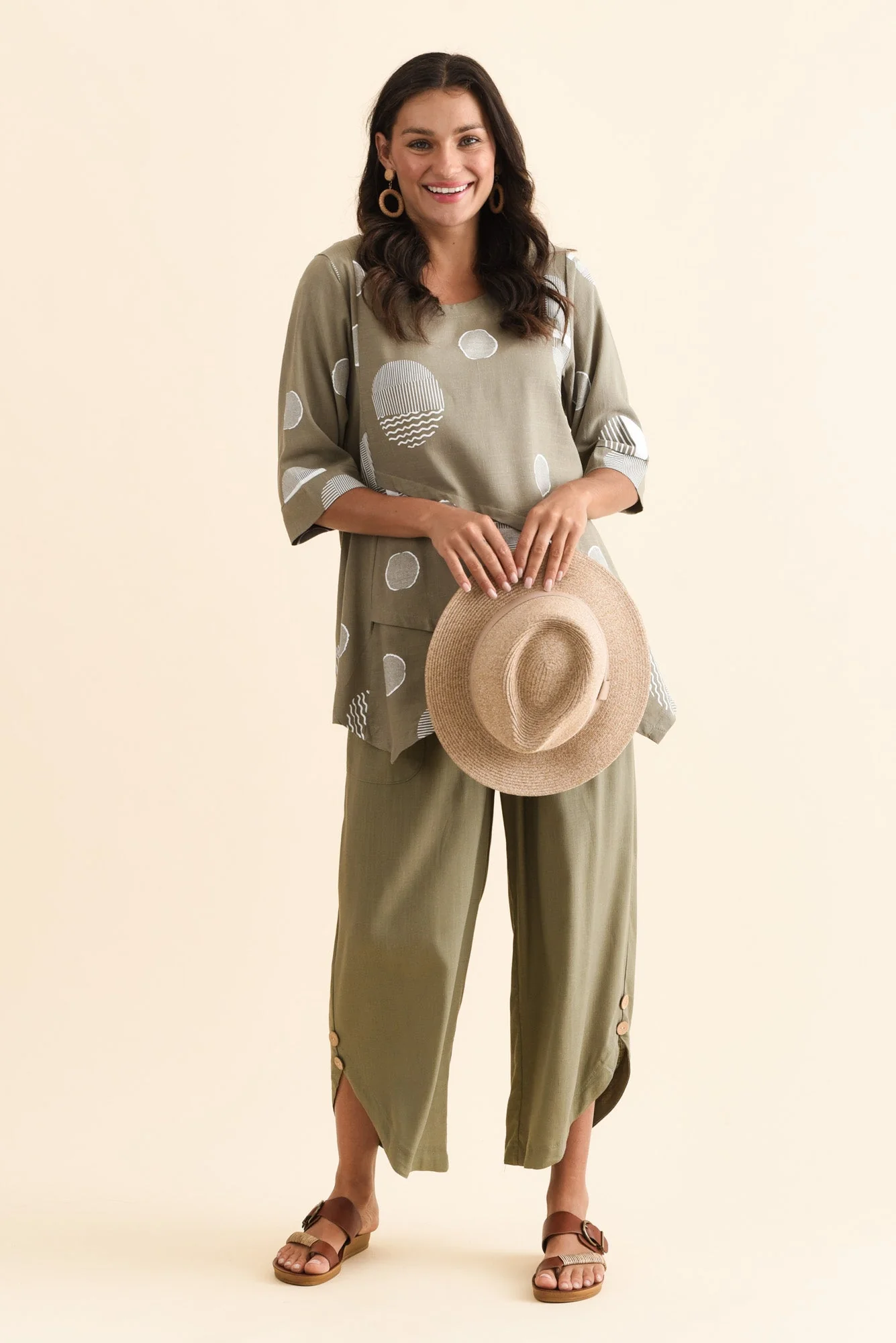 Anya Olive Spot Linen Cotton Top - Image 2