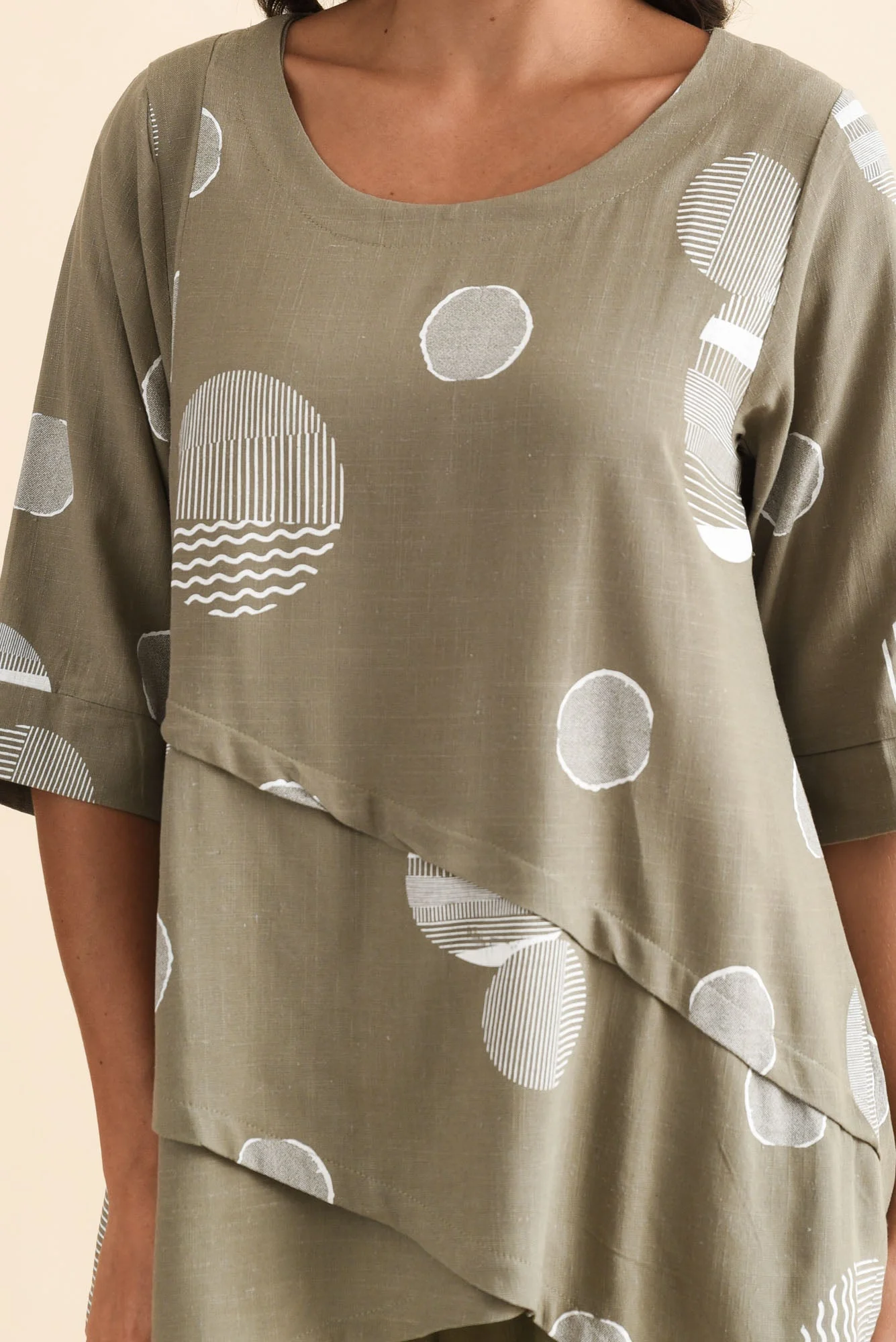 Anya Olive Spot Linen Cotton Top - Image 5