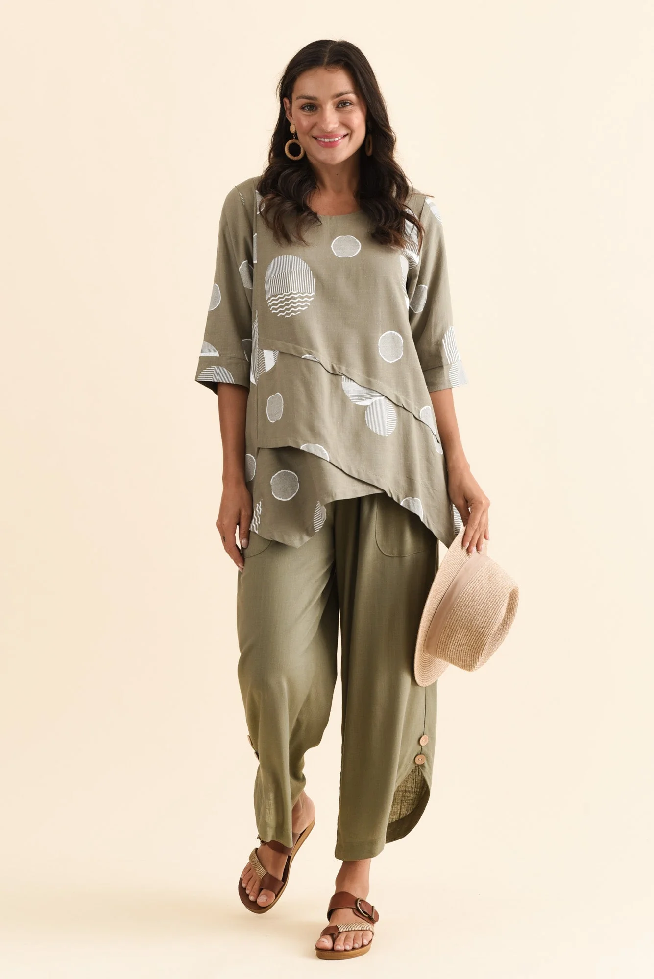 Anya Olive Spot Linen Cotton Top - Image 6