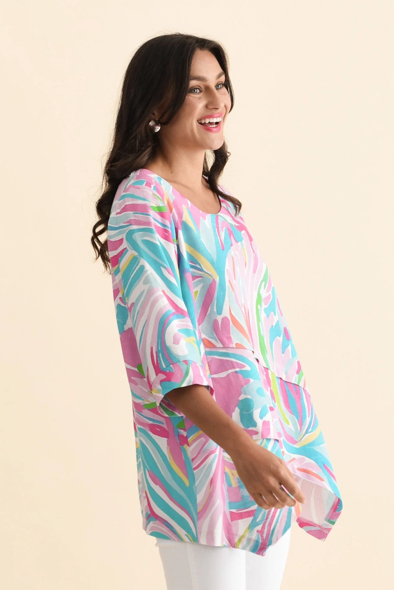 Anya Pink Swirl Linen Cotton Top - Image 3
