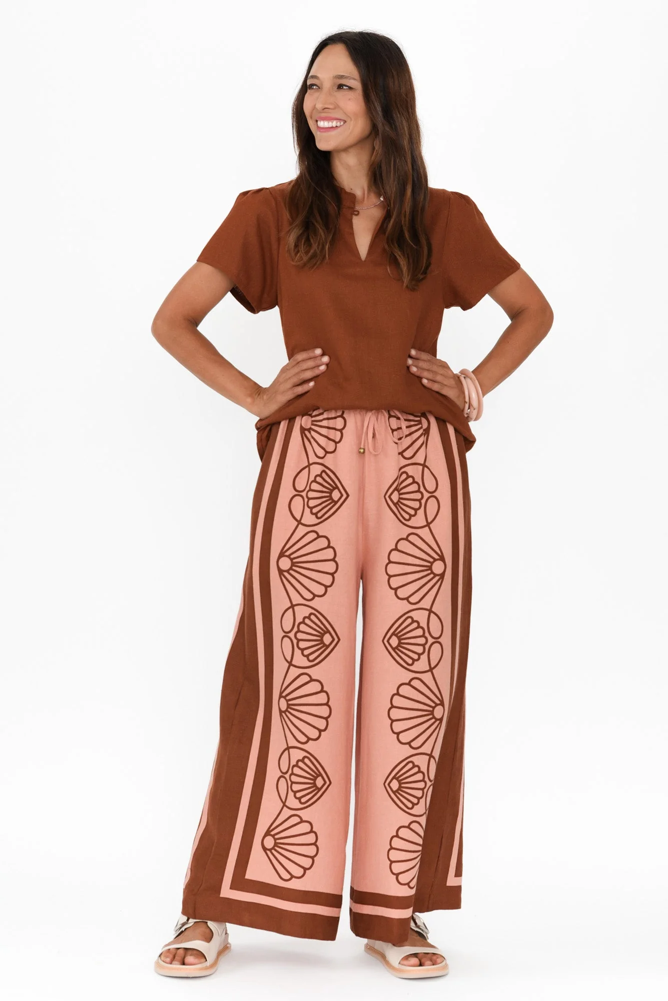 Aphrodite Chocolate Seashell Linen Pants - Image 6