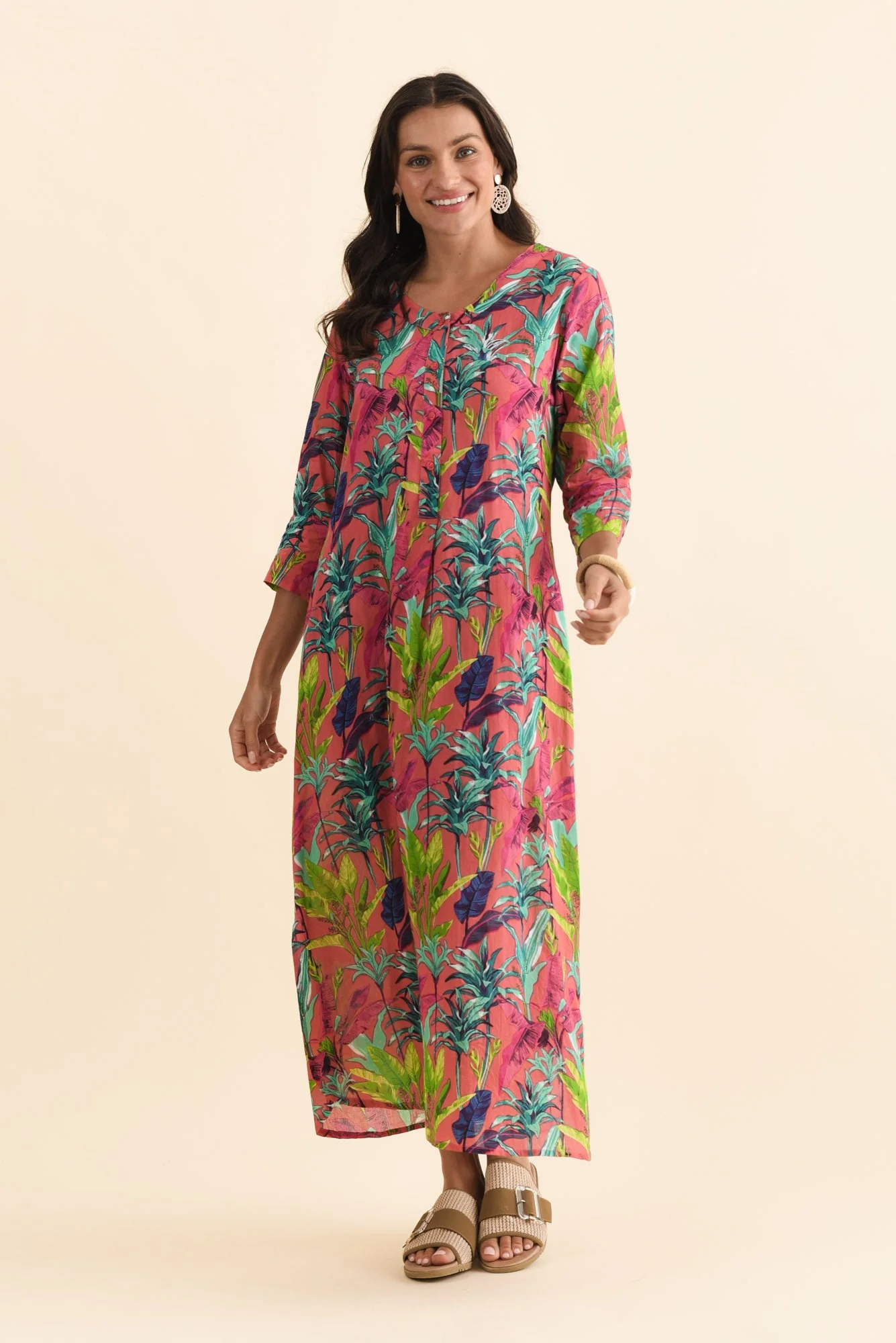 Apia Pink Tropical Cotton Maxi Dress - Image 2