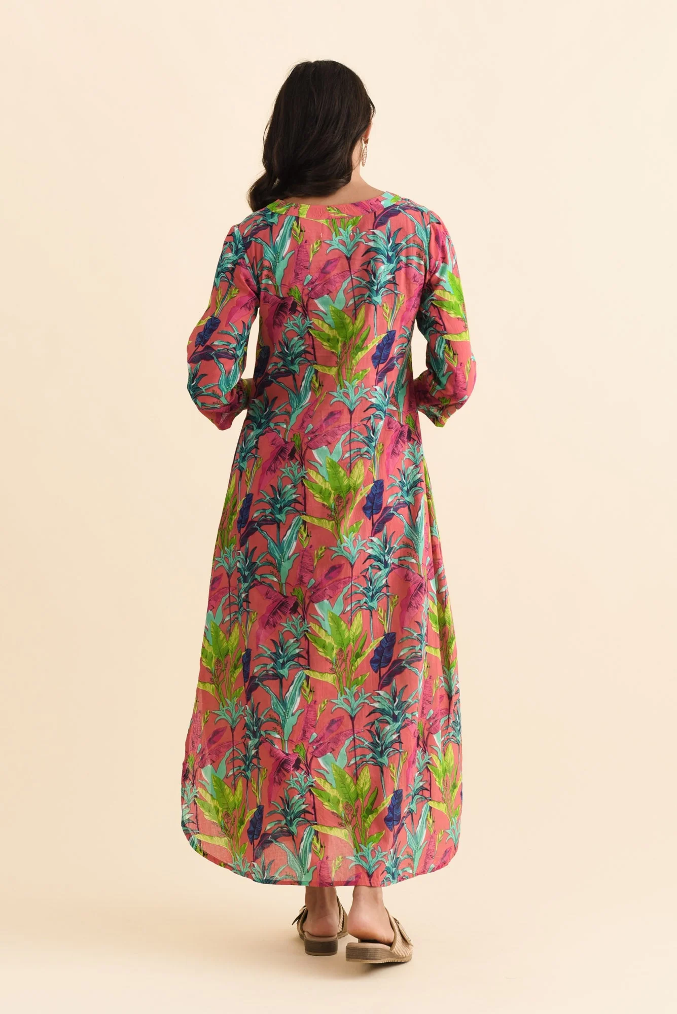 Apia Pink Tropical Cotton Maxi Dress - Image 4