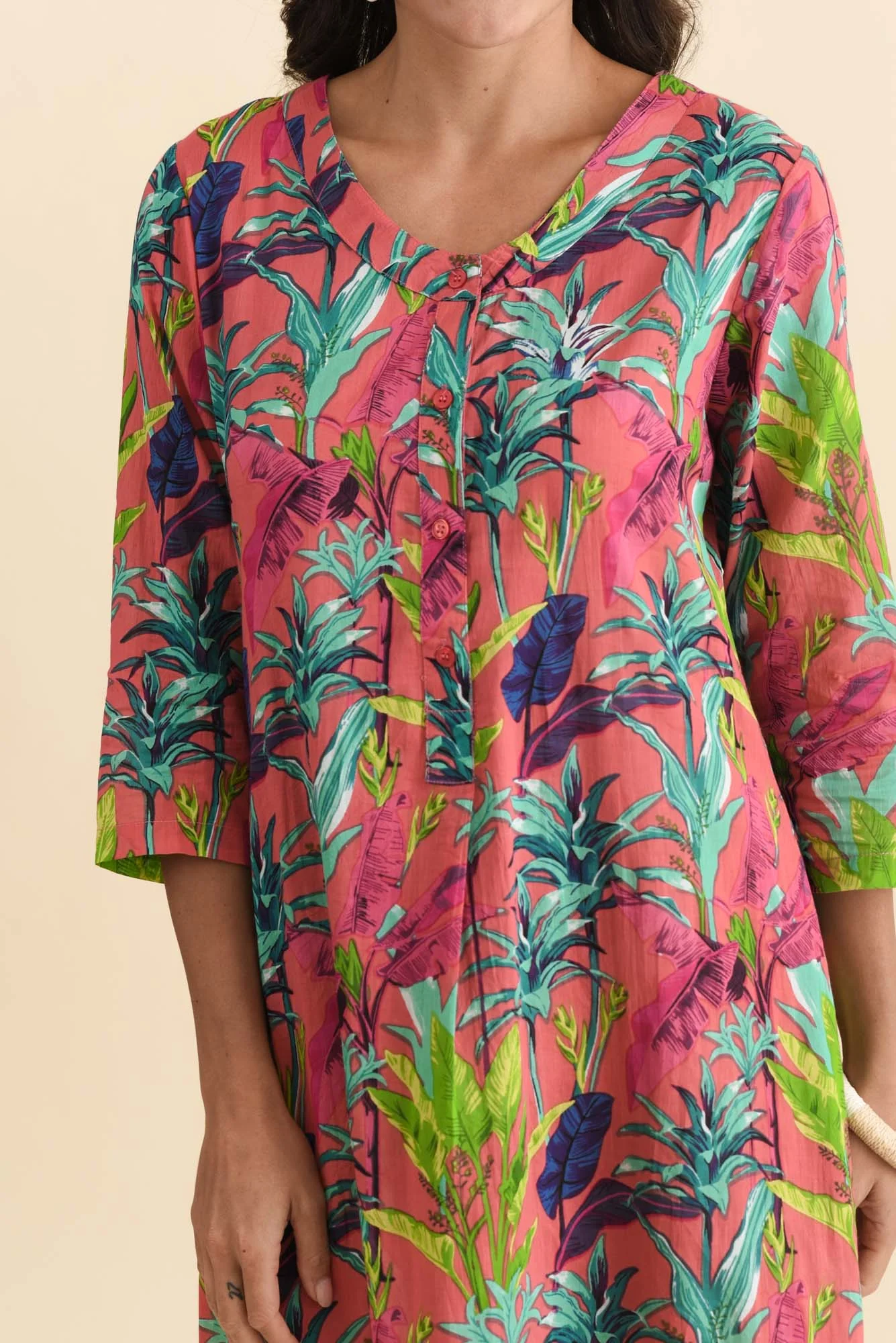 Apia Pink Tropical Cotton Maxi Dress - Image 5