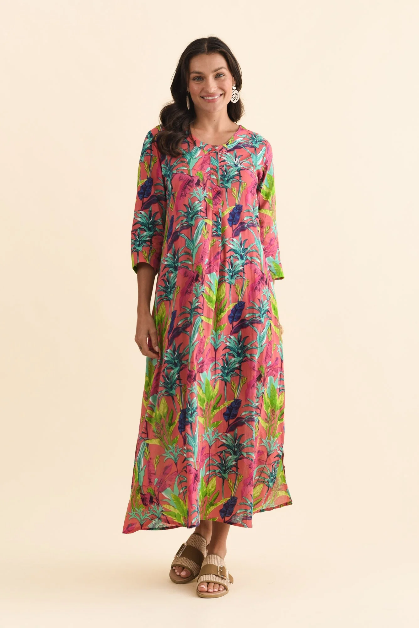Apia Pink Tropical Cotton Maxi Dress - Image 6