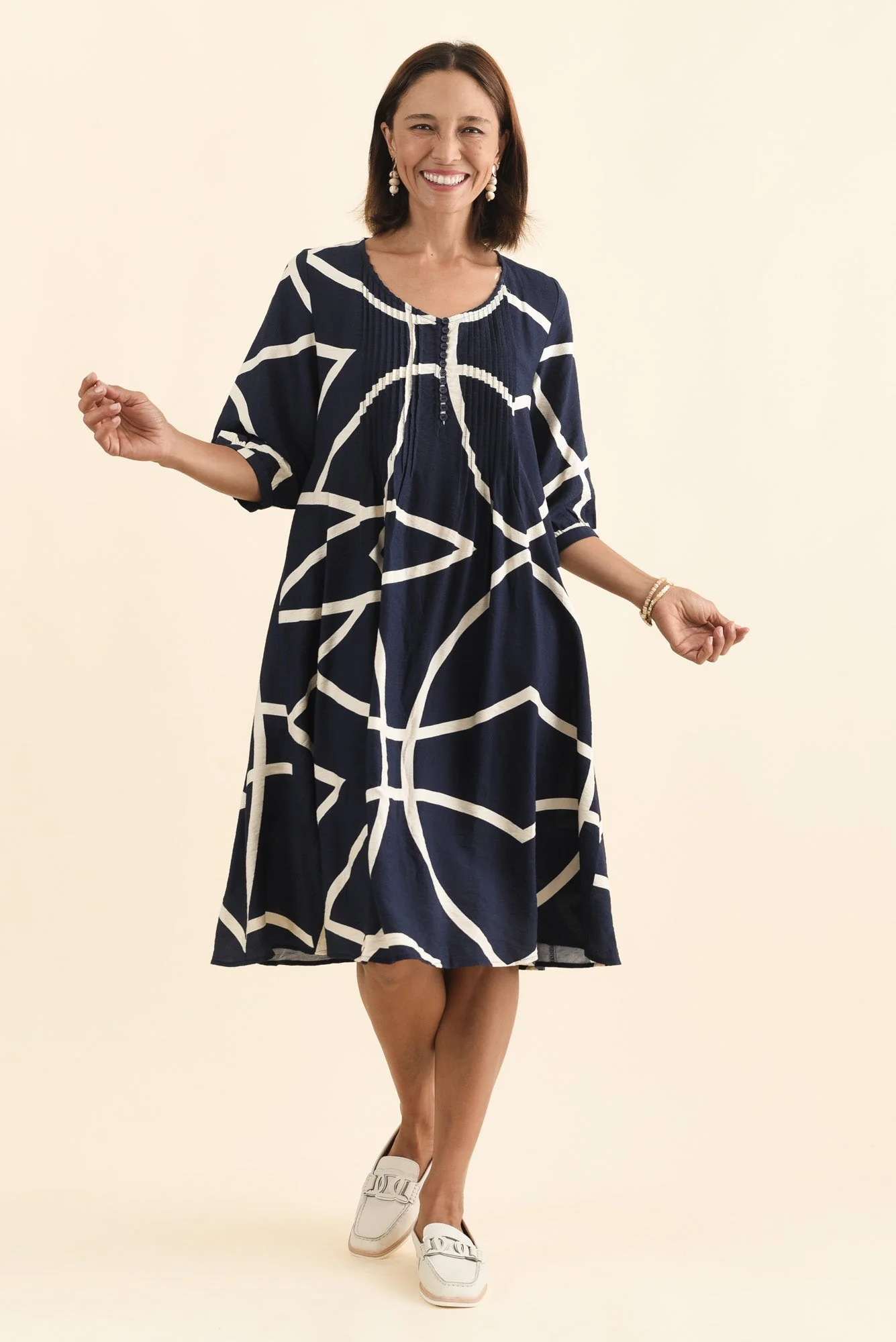 Arcadia Navy Abstract Button Dress - Image 3