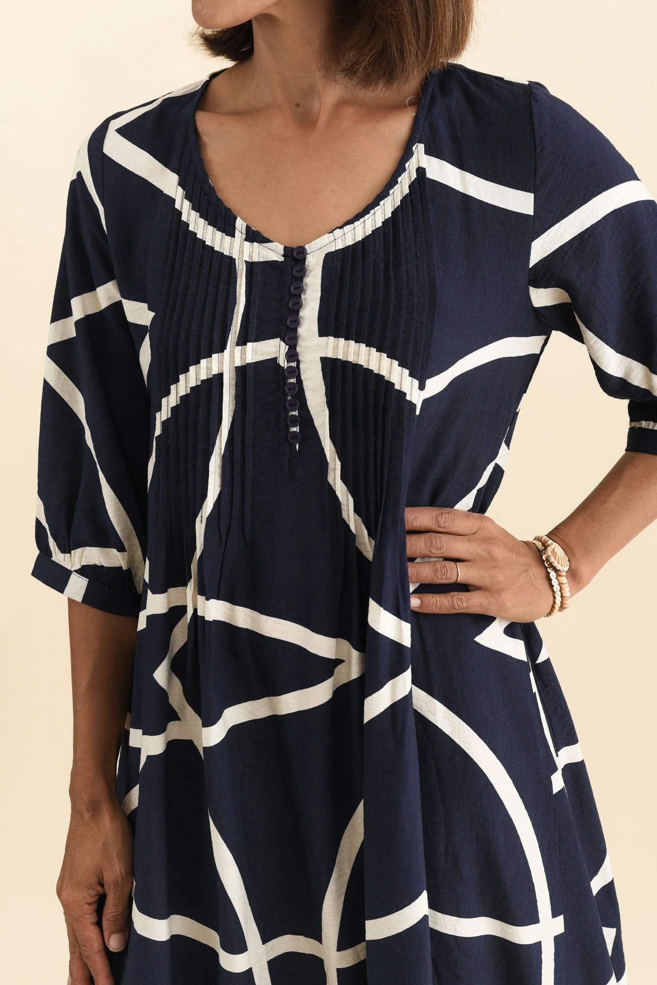Arcadia Navy Abstract Button Dress - Image 6