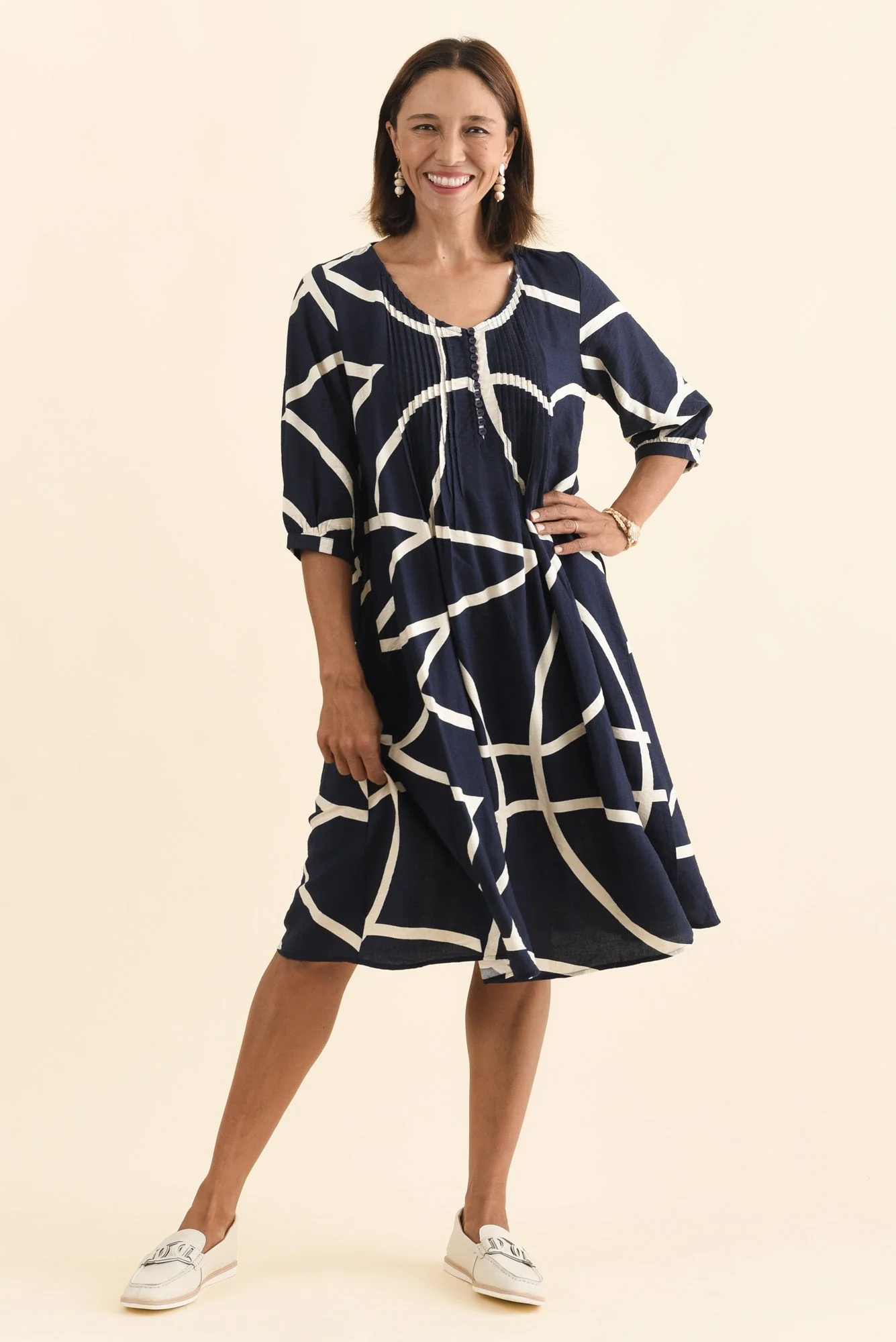 Arcadia Navy Abstract Button Dress - Image 7