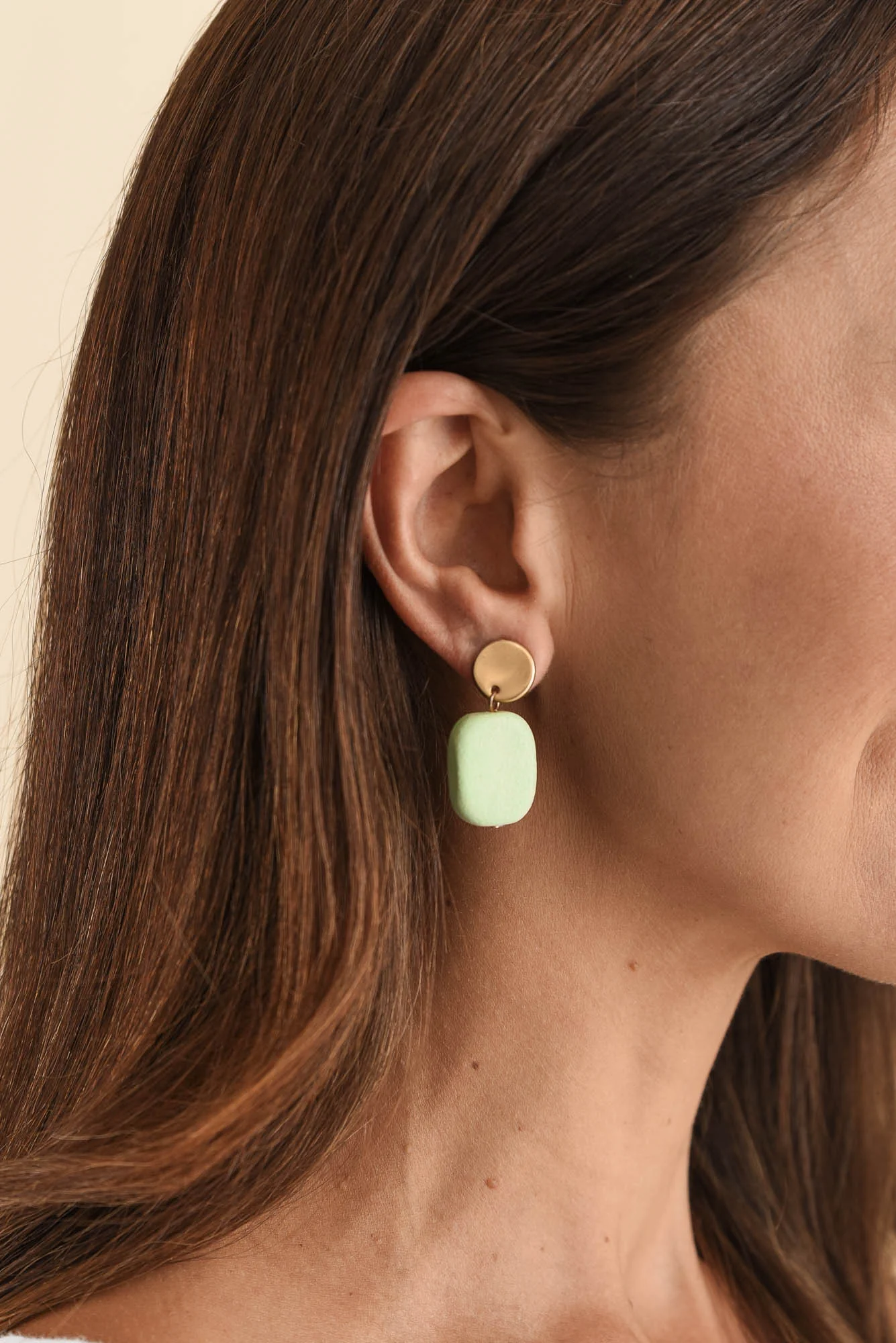 Ariel Sage Green Rectangle Drop Earrings - Image 2