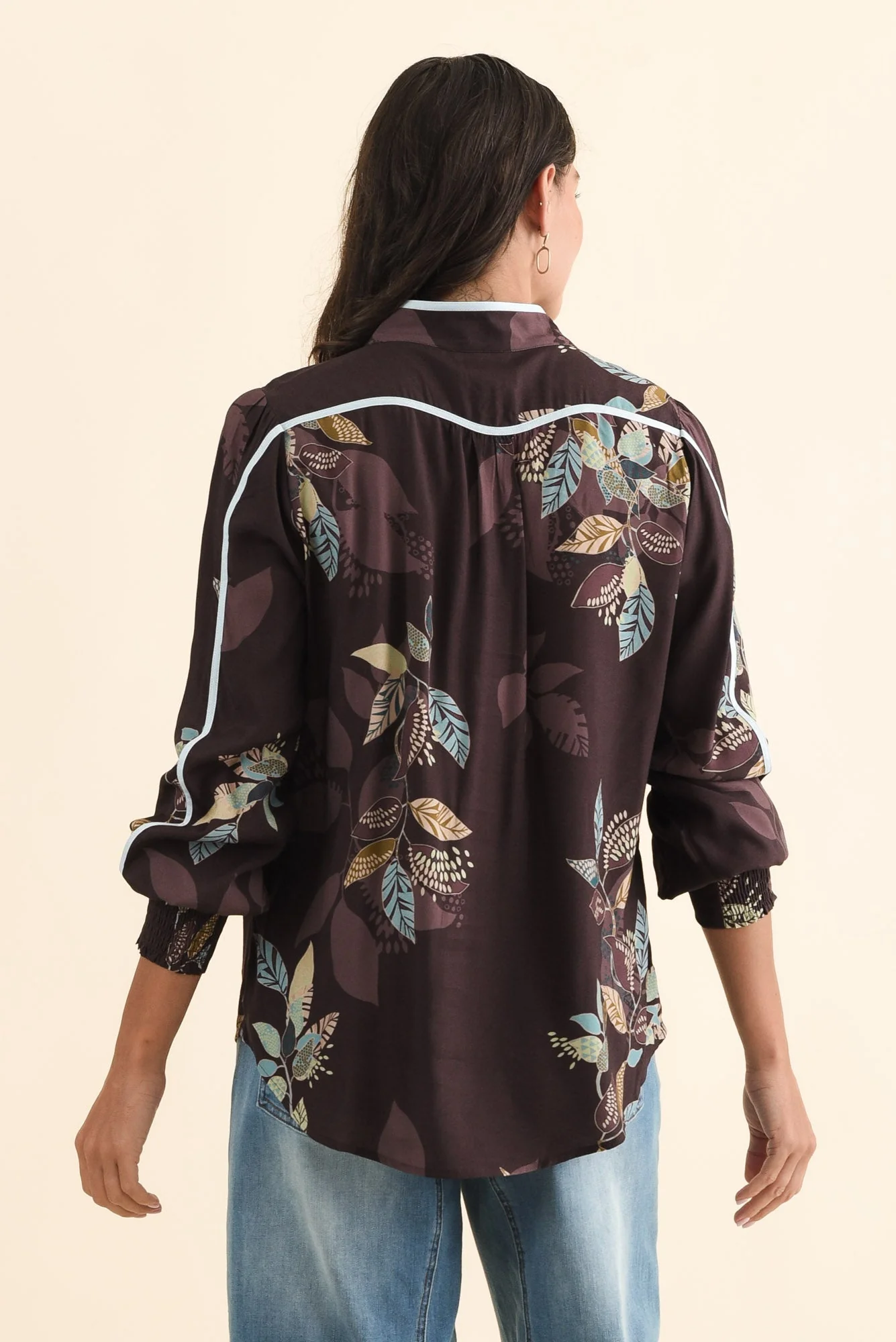 Asher Brown Leaf Contrast Blouse - Image 4