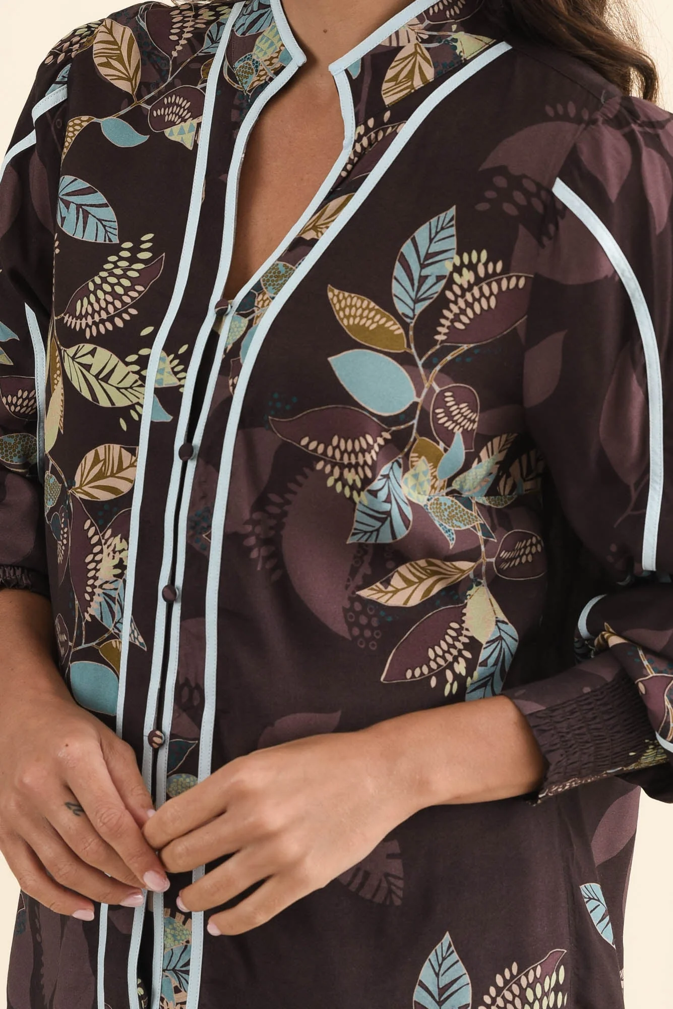 Asher Brown Leaf Contrast Blouse - Image 5