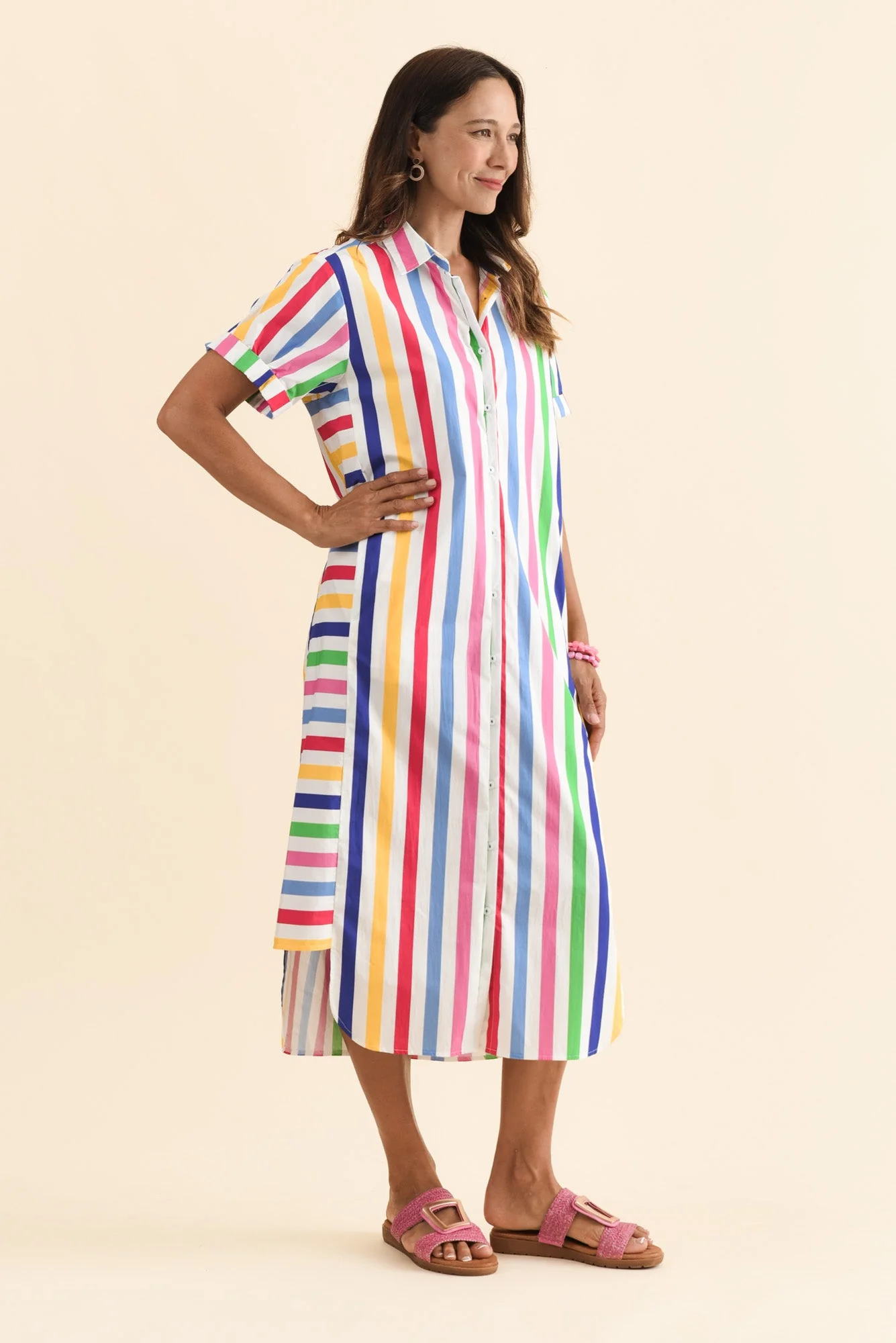 Ashley White Stripe Cotton Shirt Dress - Image 3