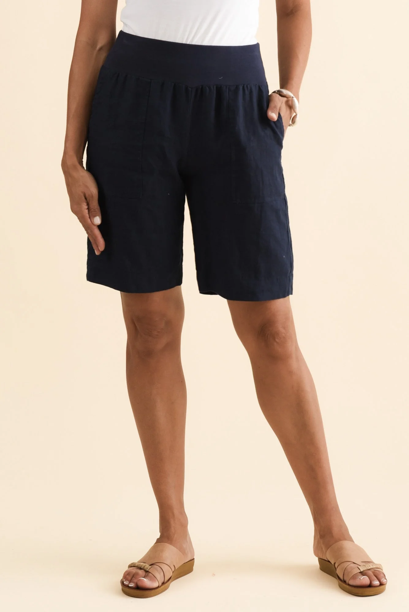 Aster Navy Linen Shorts - Image 2