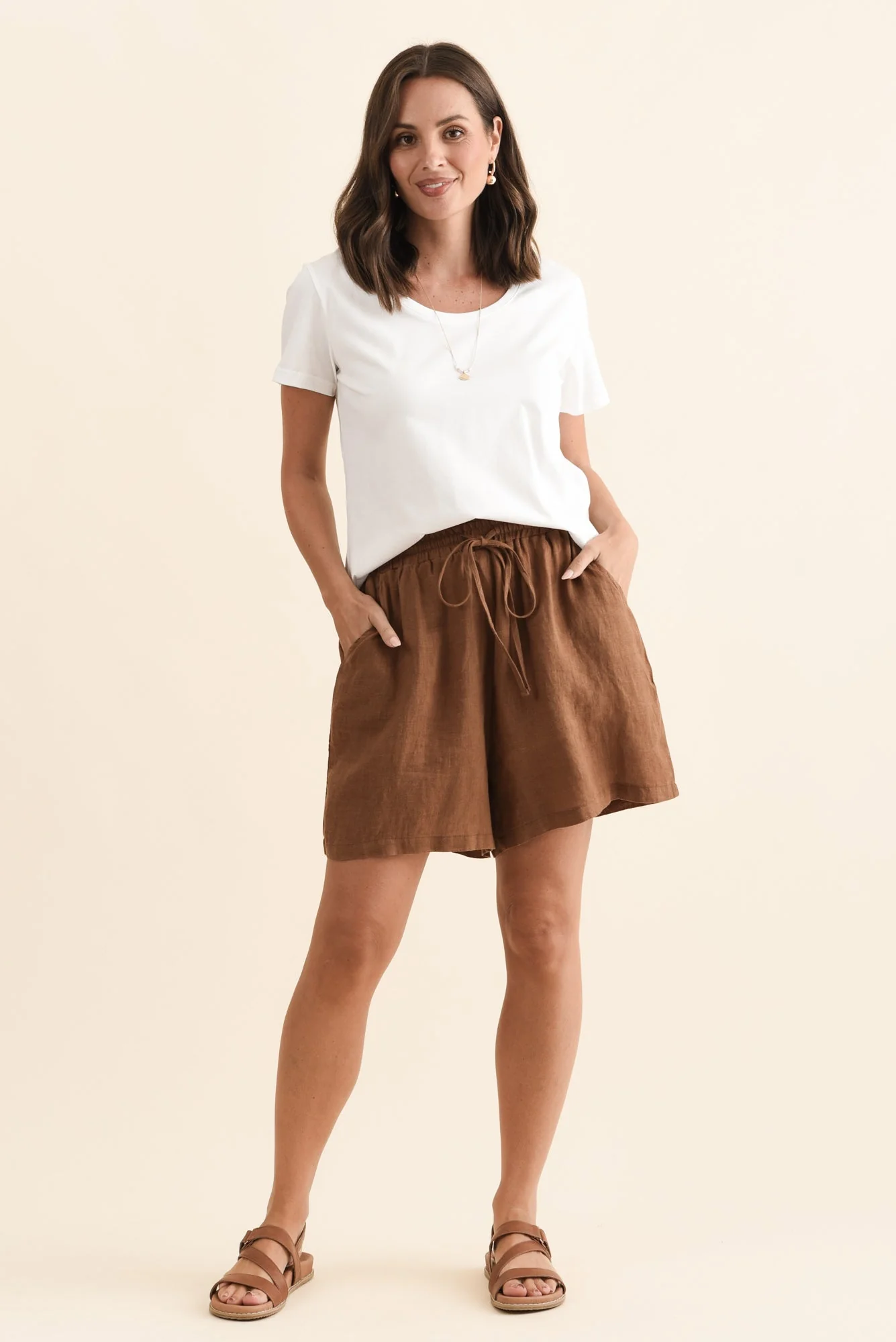 Astoria Chocolate Linen Drawstring Shorts - Image 7