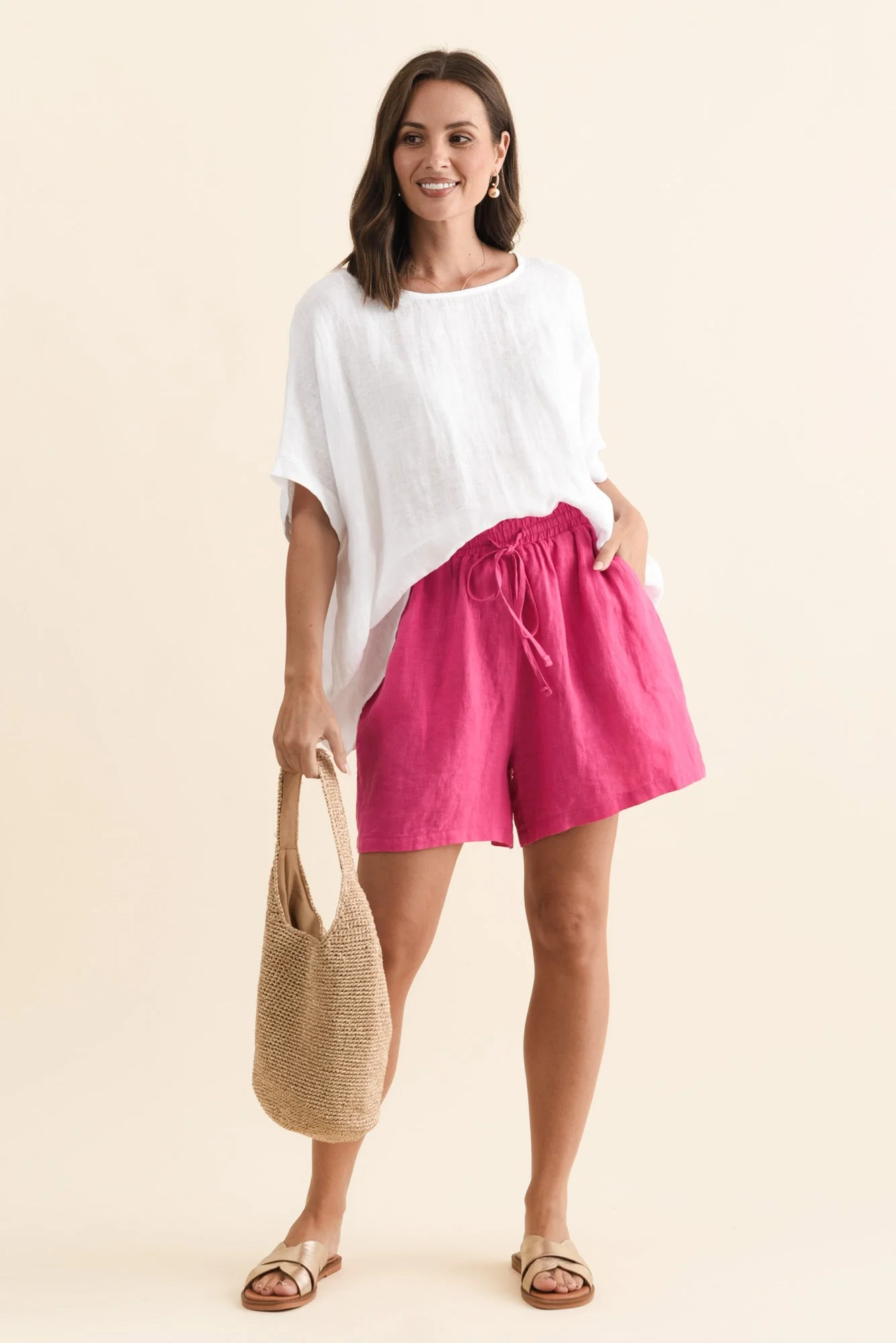 Astoria Hot Pink Linen Drawstring Shorts - Image 2