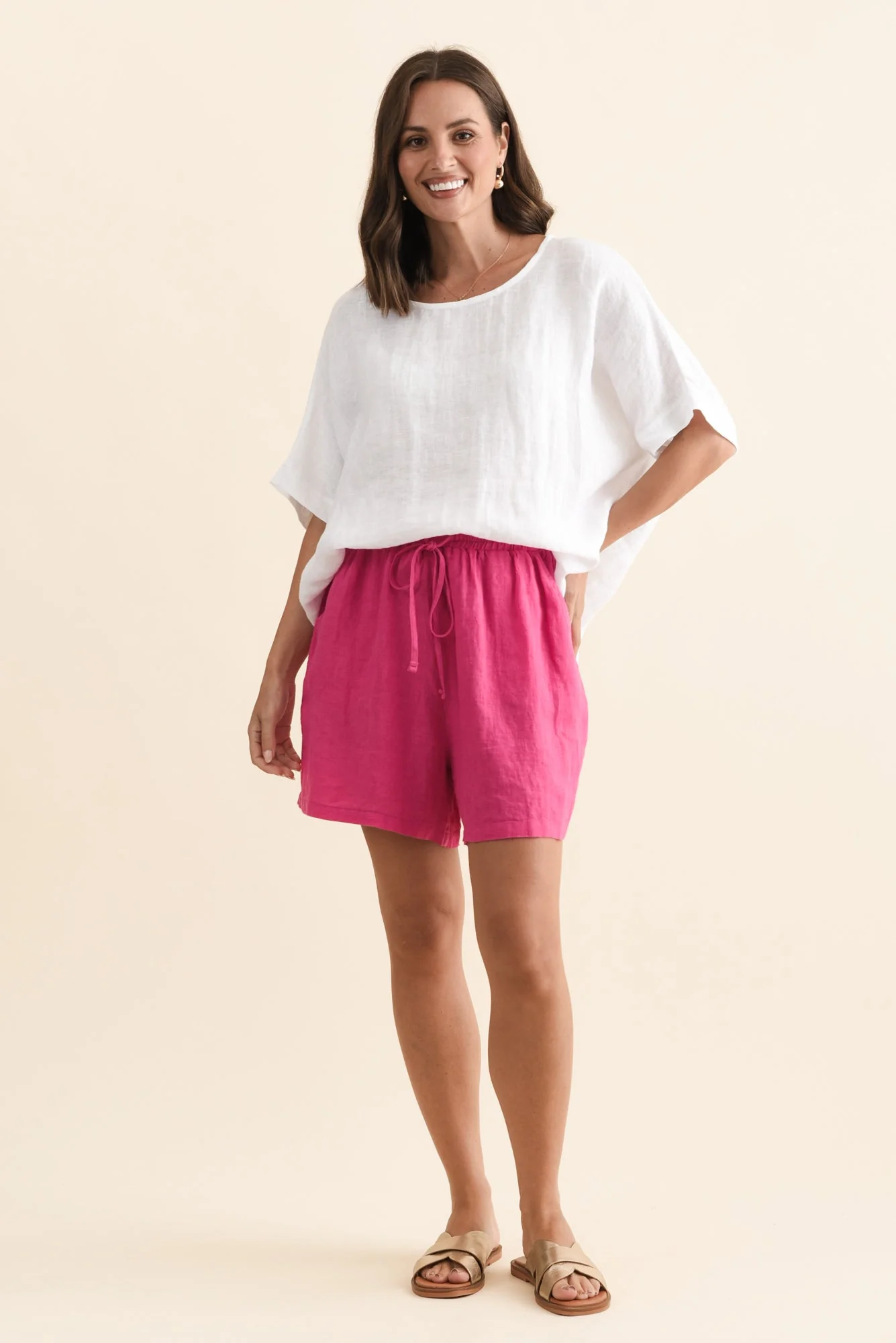 Astoria Hot Pink Linen Drawstring Shorts - Image 6