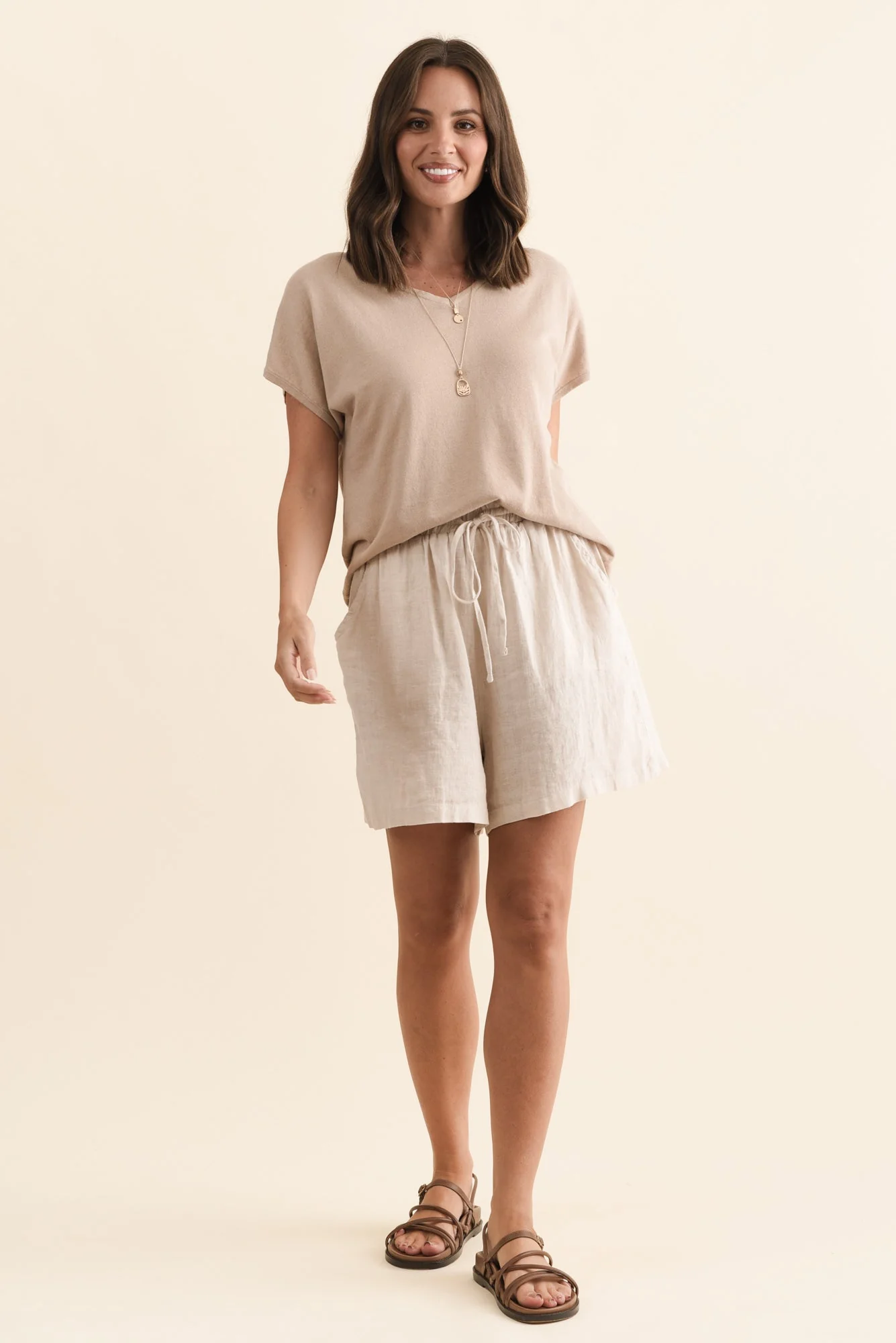 Astoria Natural Linen Drawstring Shorts - Image 2