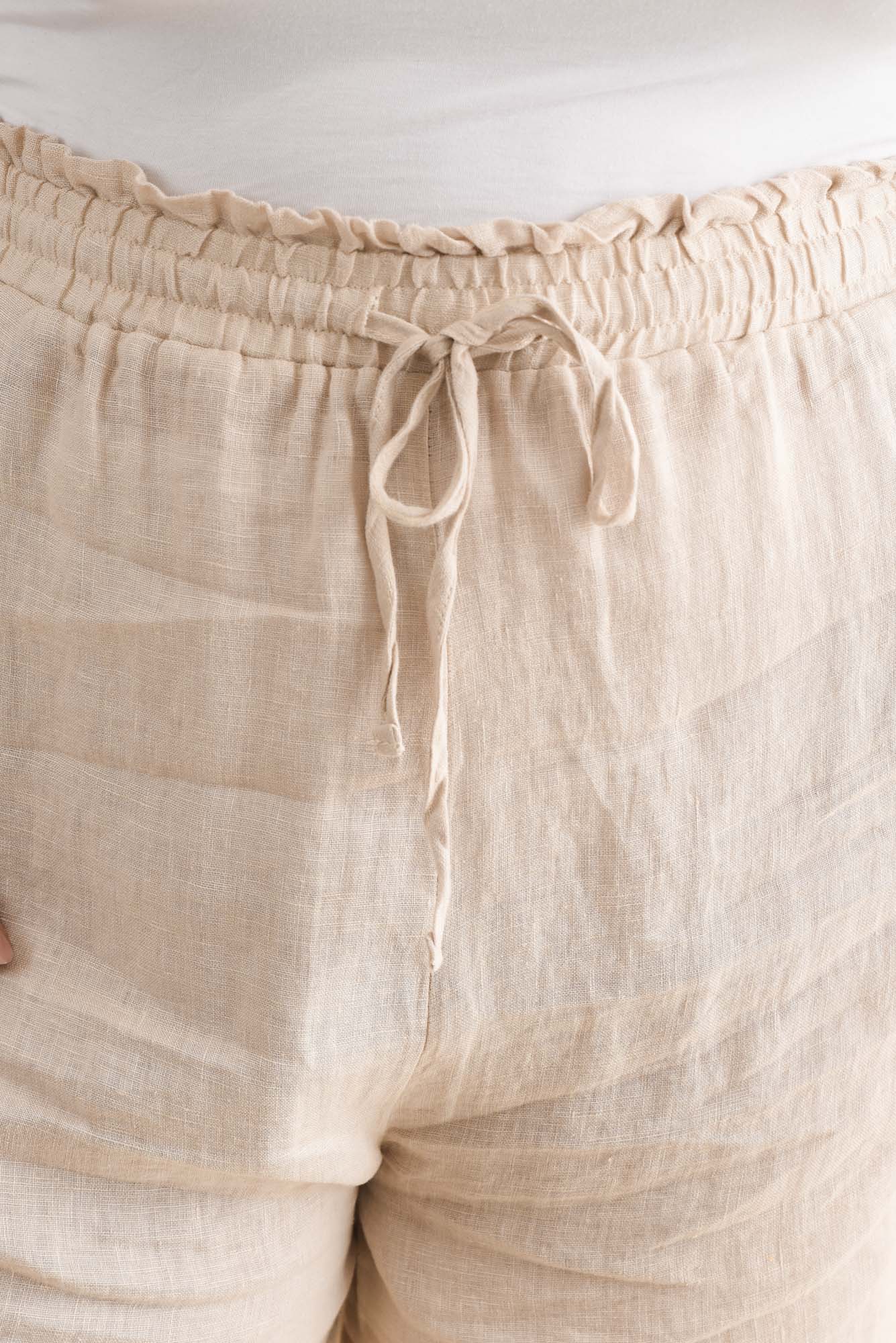 Astoria Natural Linen Drawstring Shorts - Image 7