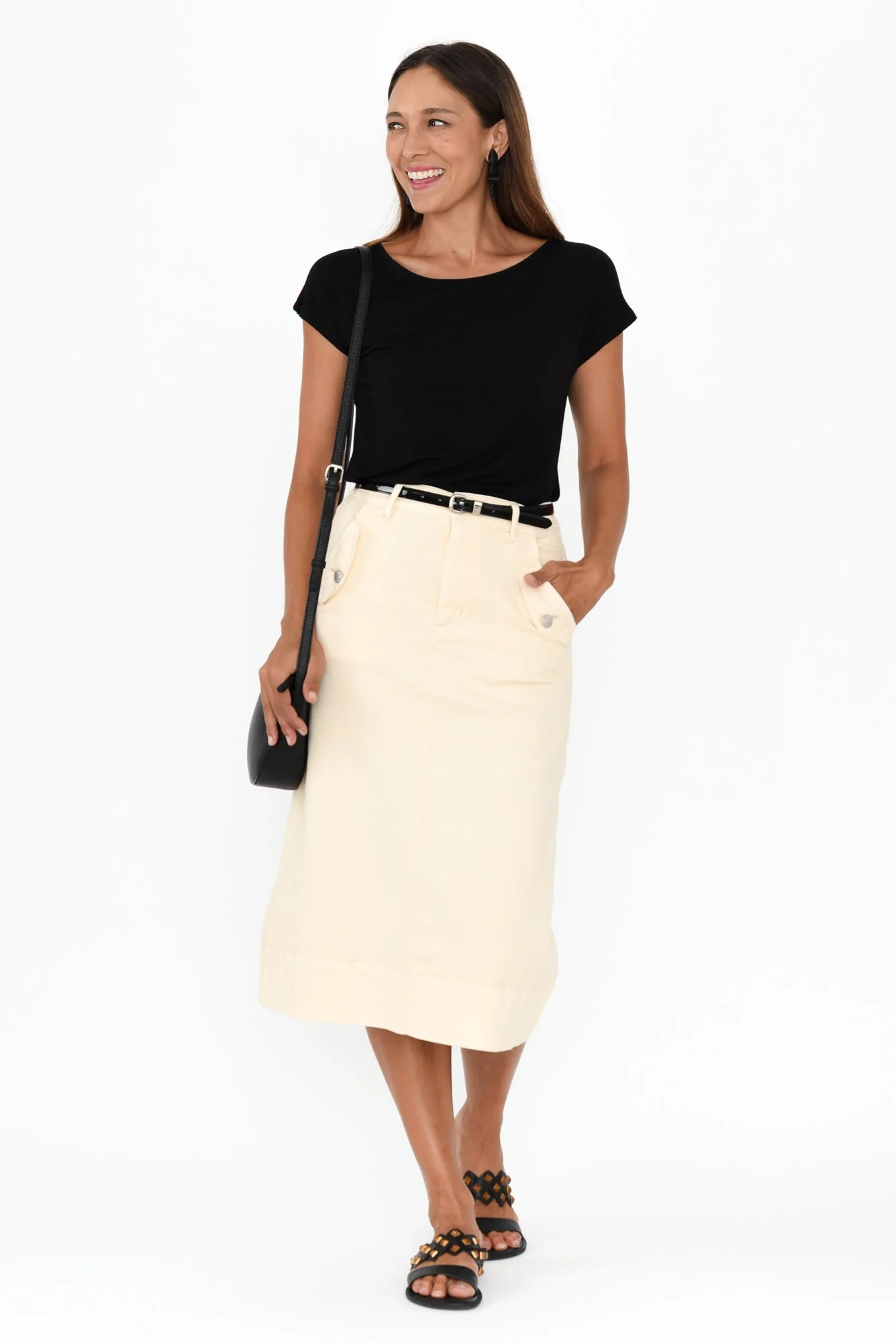 Astra Cream Denim Midi Skirt - Image 3