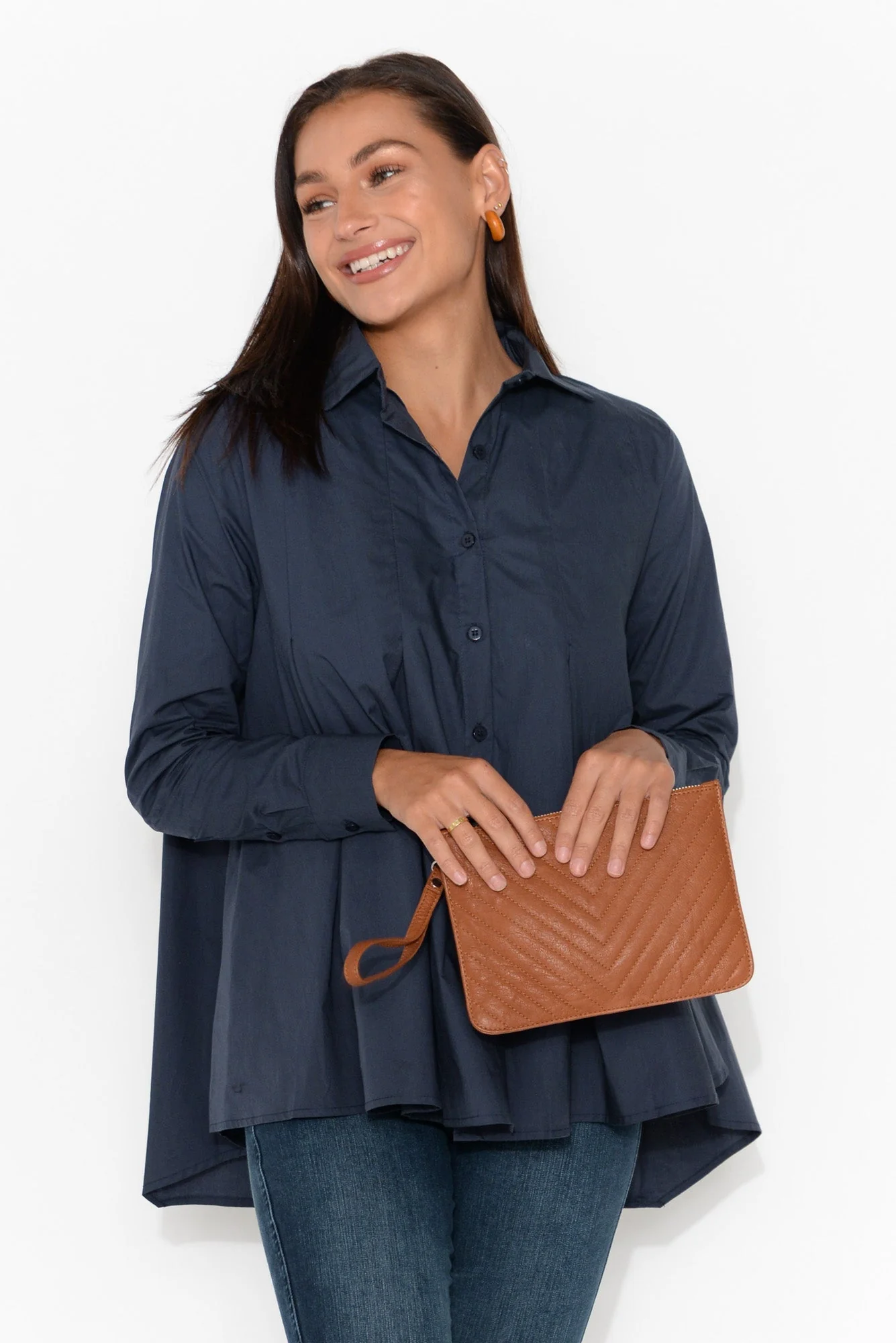 Astrid Tan Quilted Leather Pouch - Image 2