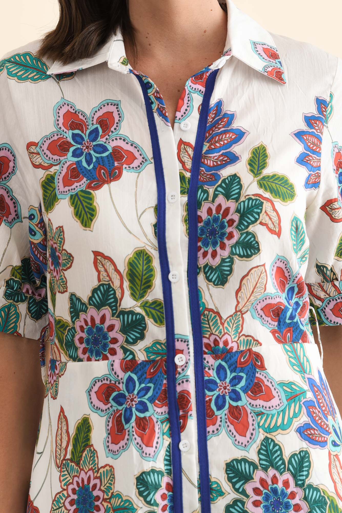 Athens White Floral Linen Cotton Dress - Image 5