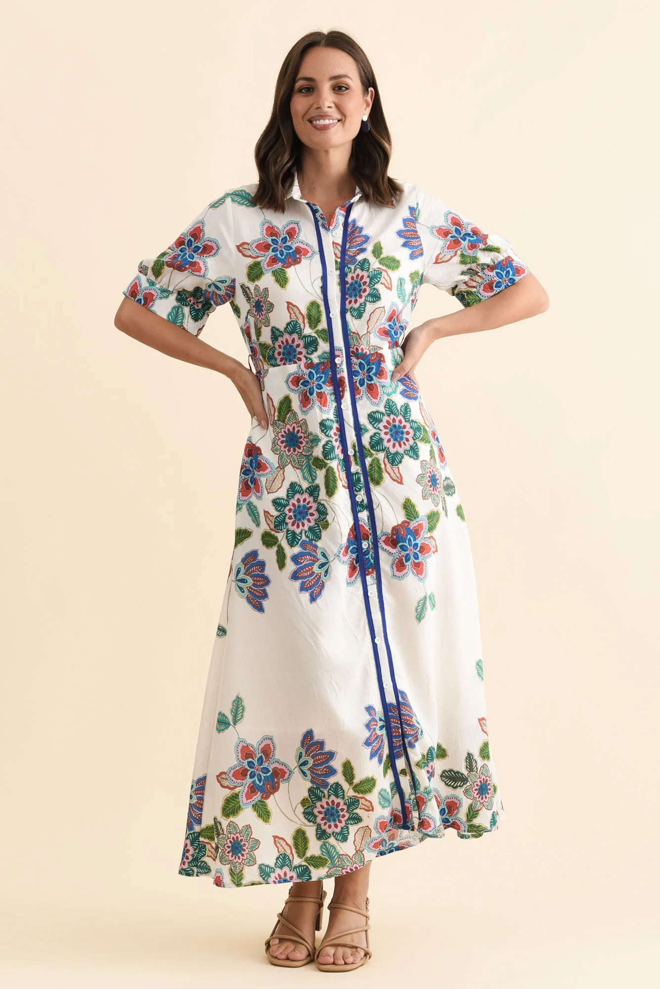 Athens White Floral Linen Cotton Dress - Image 6