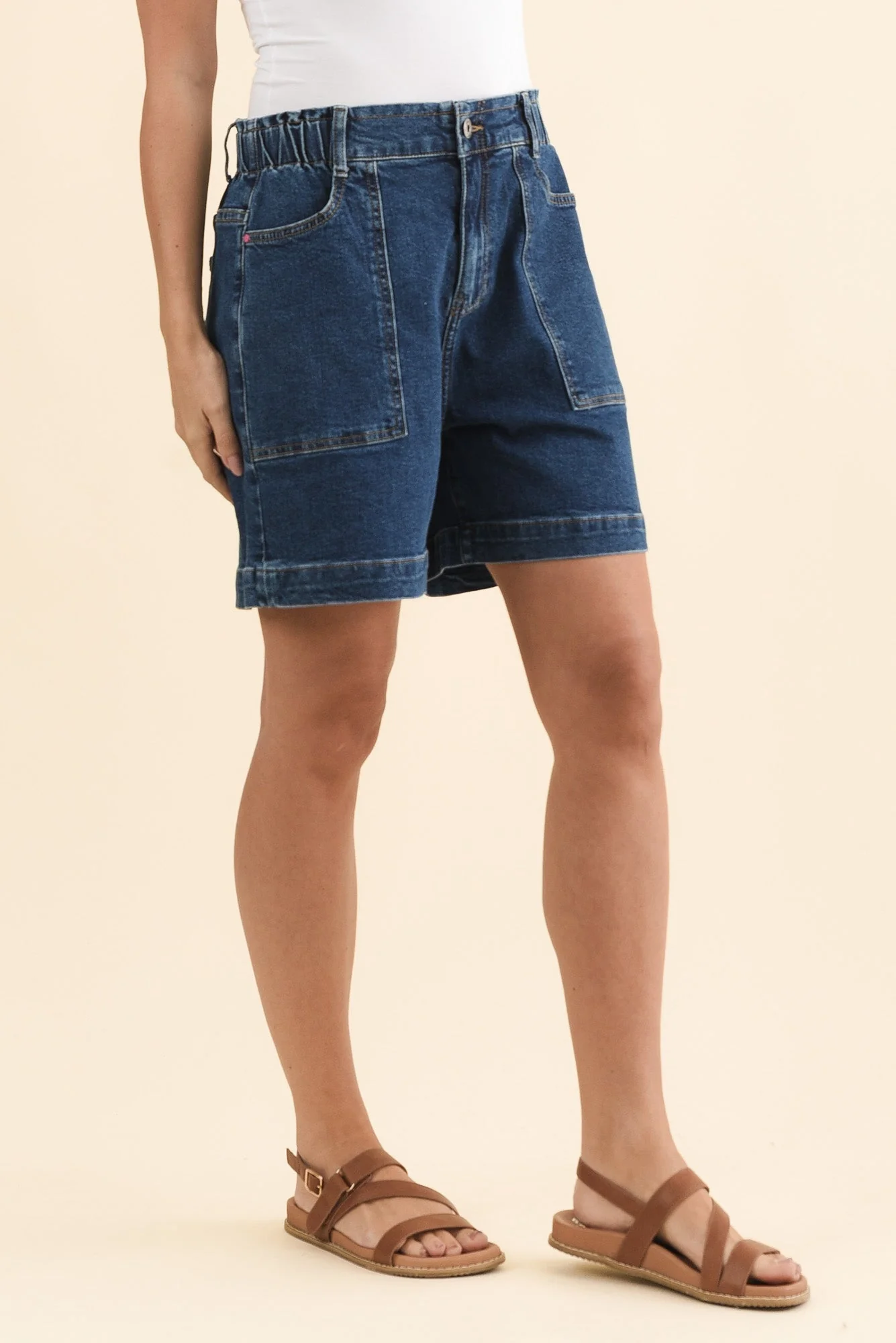 Atlas Dark Blue Denim Stretch Shorts - Image 3