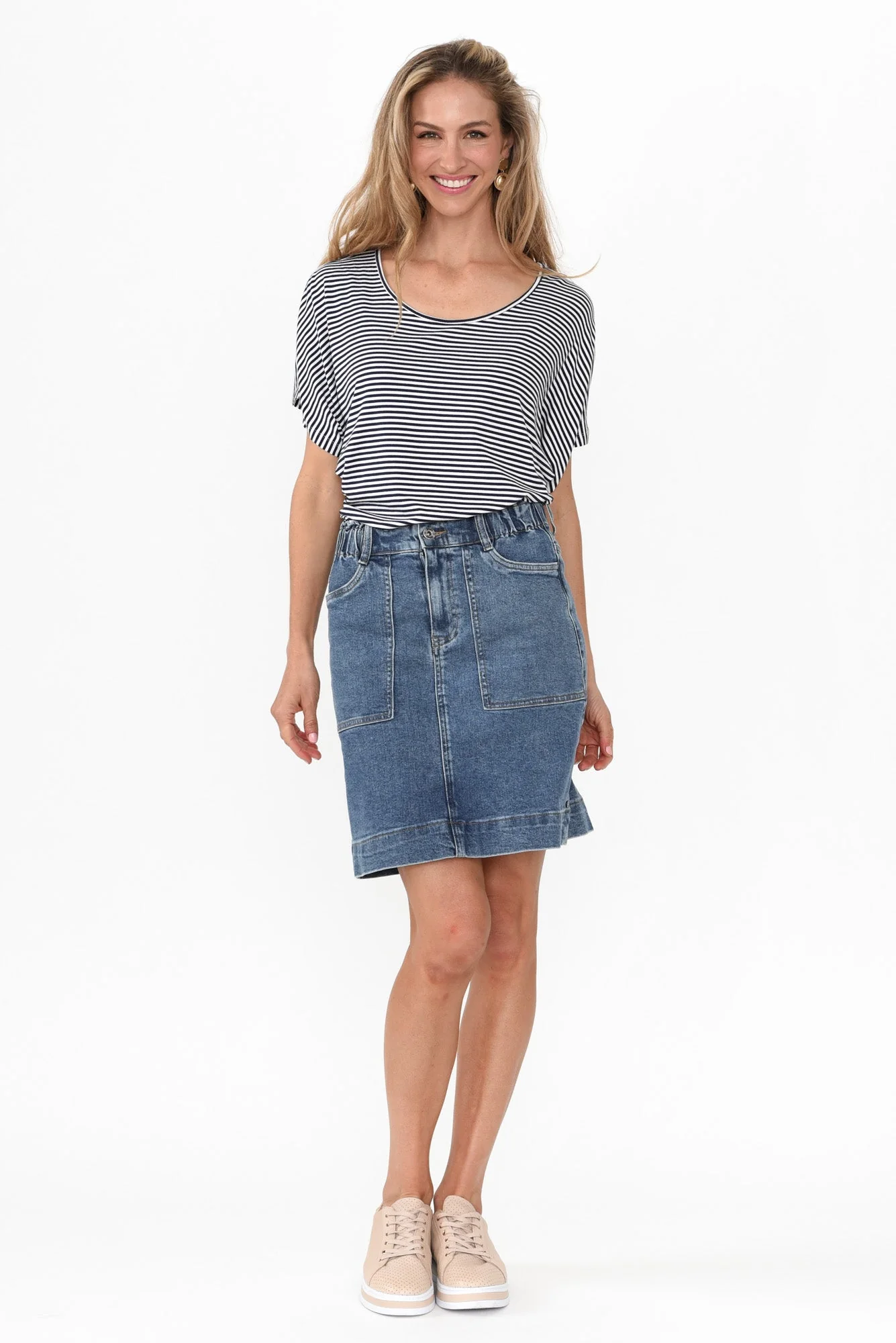 Atlas Dark Blue Denim Stretch Skirt - Image 5