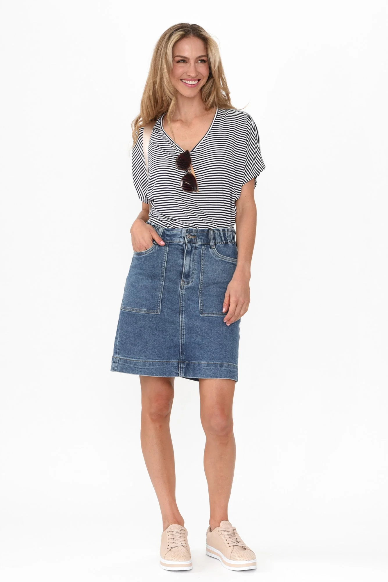Atlas Dark Blue Denim Stretch Skirt - Image 6