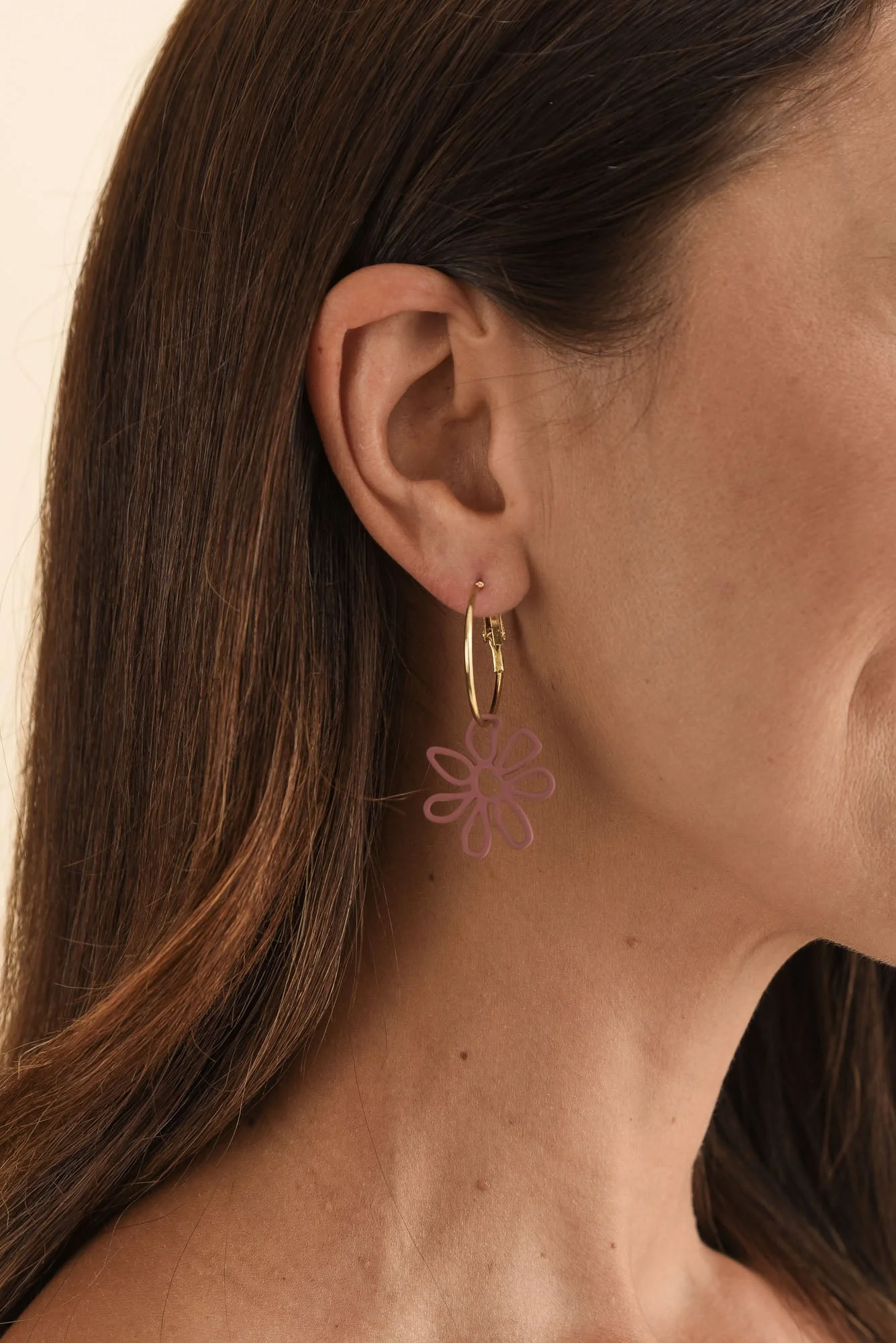 Aubi Mocha Flower Drop Hoop Earrings - Image 2