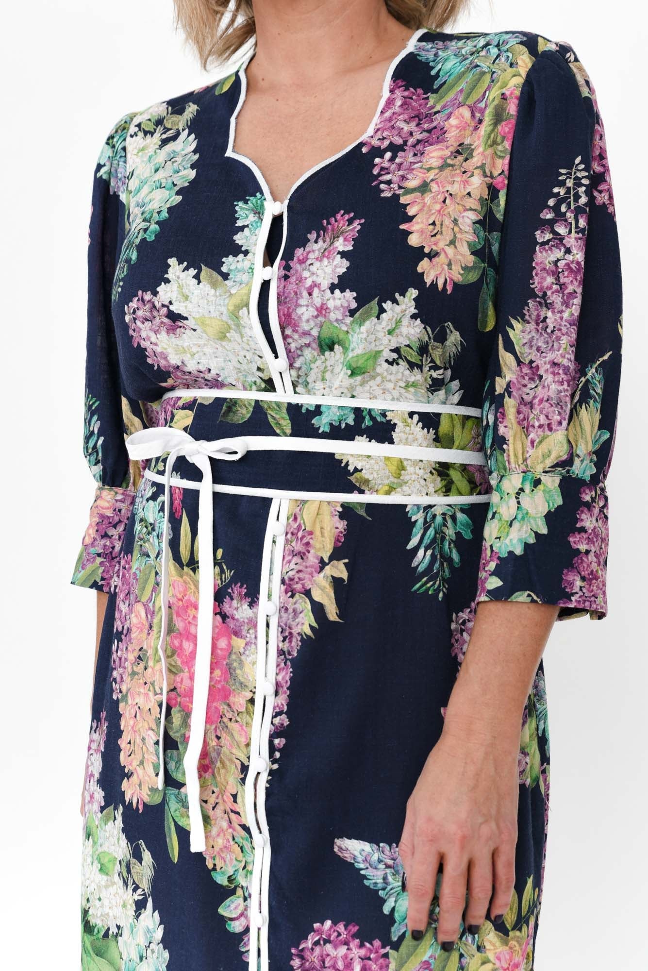 Augustine Navy Wisteria Linen Blend Dress - Image 6
