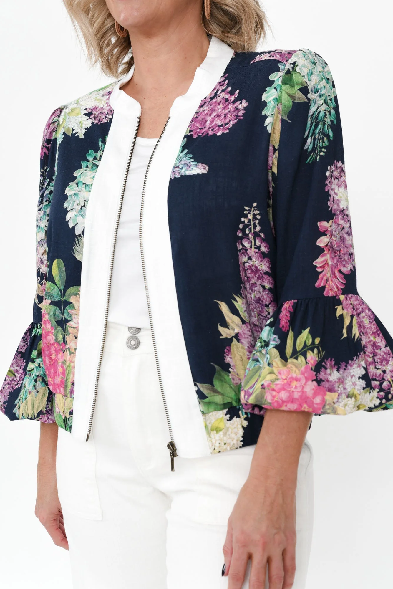 Augustine Navy Wisteria Linen Blend Jacket - Image 7