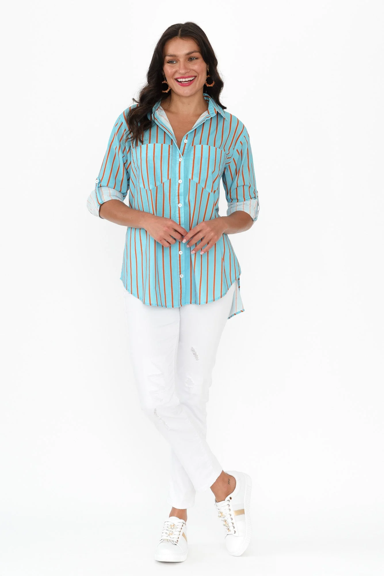 Austen Blue Stripe Cotton Shirt - Image 6