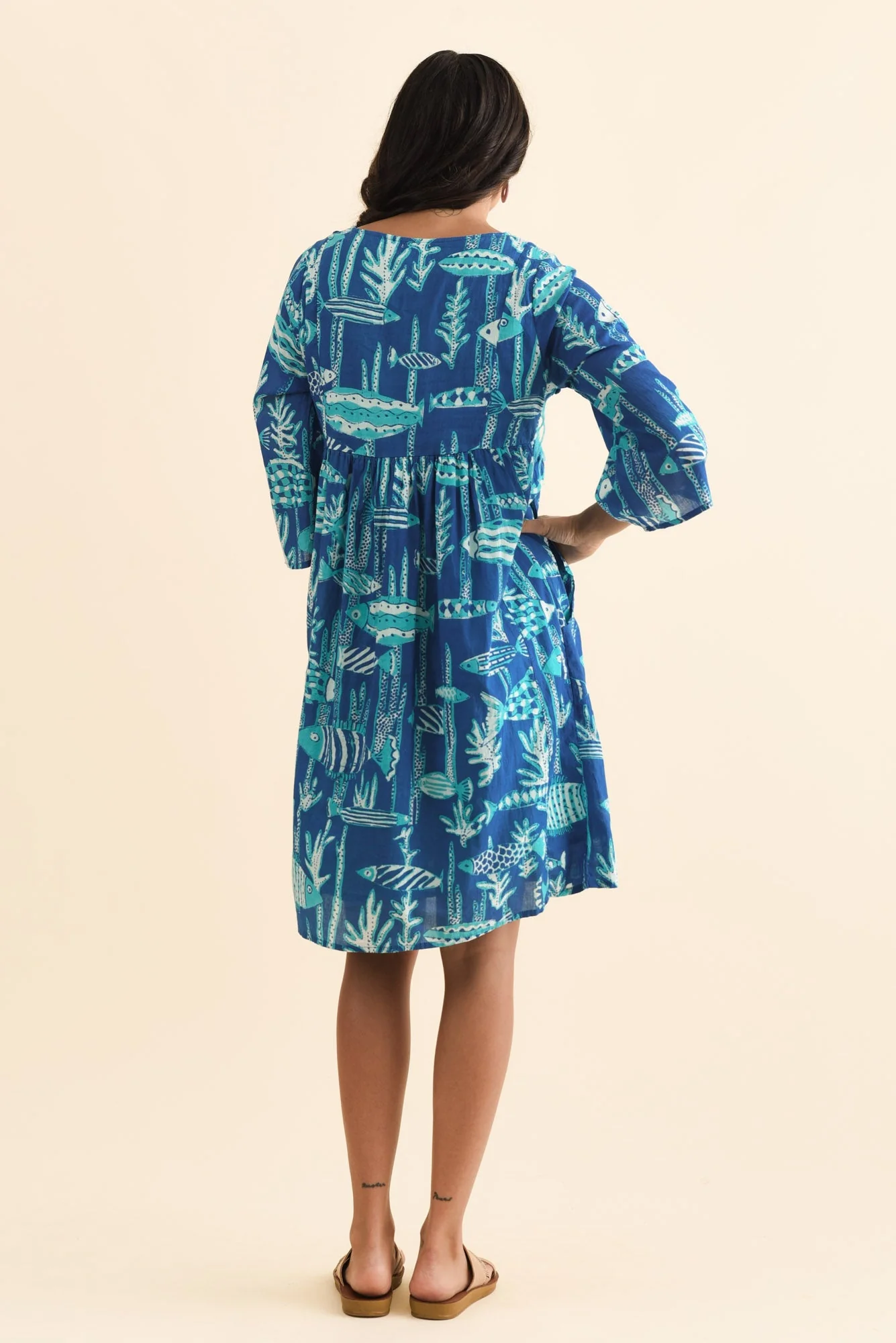 Ava Cobalt Sea Cotton Pocket Dress - Image 4