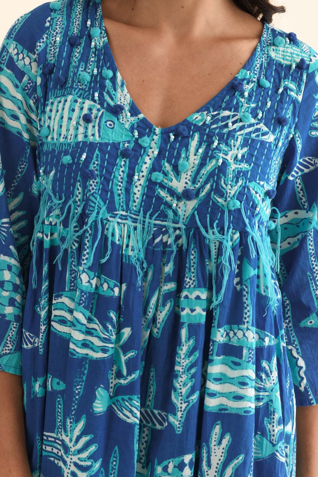 Ava Cobalt Sea Cotton Pocket Dress - Image 5